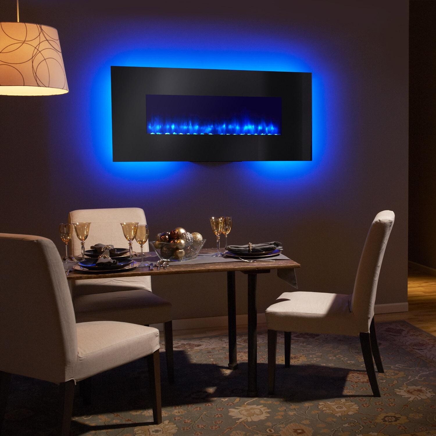 SimpliFire 58-Inch Linear Wall Mount Electric Fireplace - Blue Flame - Blue Light - Living Room Lifestyle thumbnail