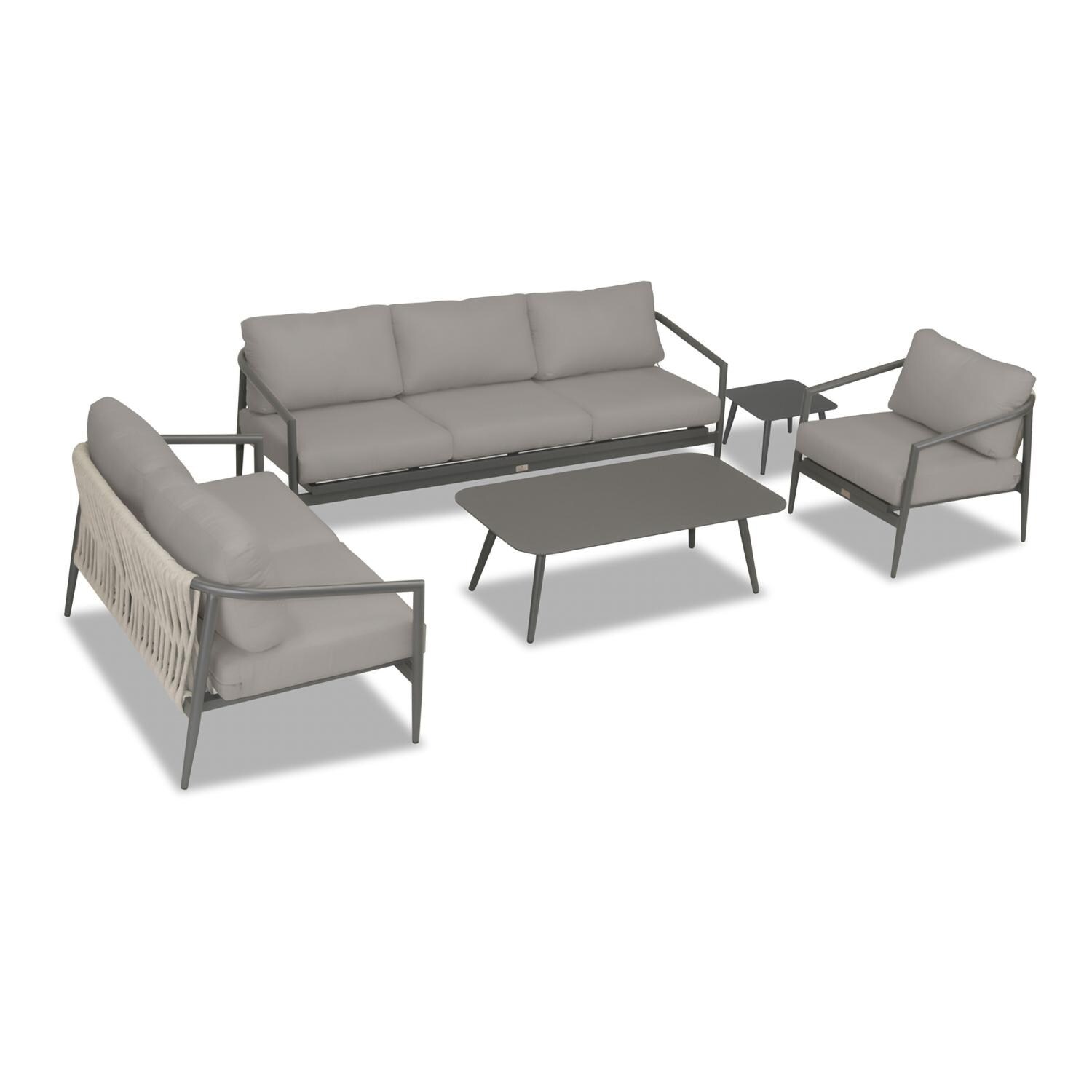 Lakeview Midnight Cove 5 Pc Aluminum Sofa Seating Set in Slate/Pebble Gray/Canvas Charcoal - Top - White Background thumbnail