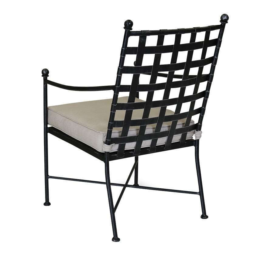 Sunset West 3201-1-5492 Provence Wrought Iron Patio Dining Arm Chair W/ Sunbrella Canvas Flax Cushion - Back View thumbnail