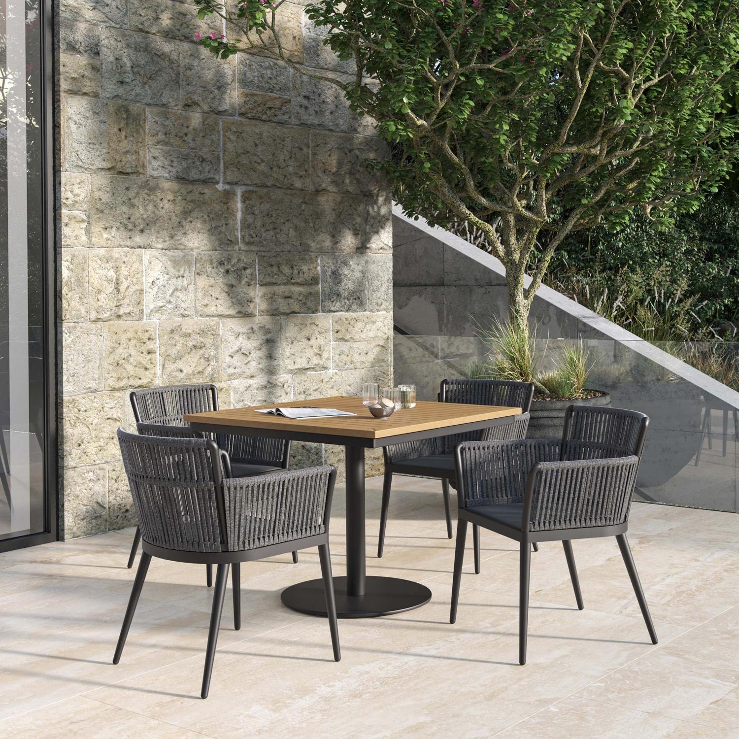 Oxford Garden Nette 5 Pc Olefin Rope & Aluminum Dining Set W/ Natural Tekwood Top in Carbon/Pewter thumbnail