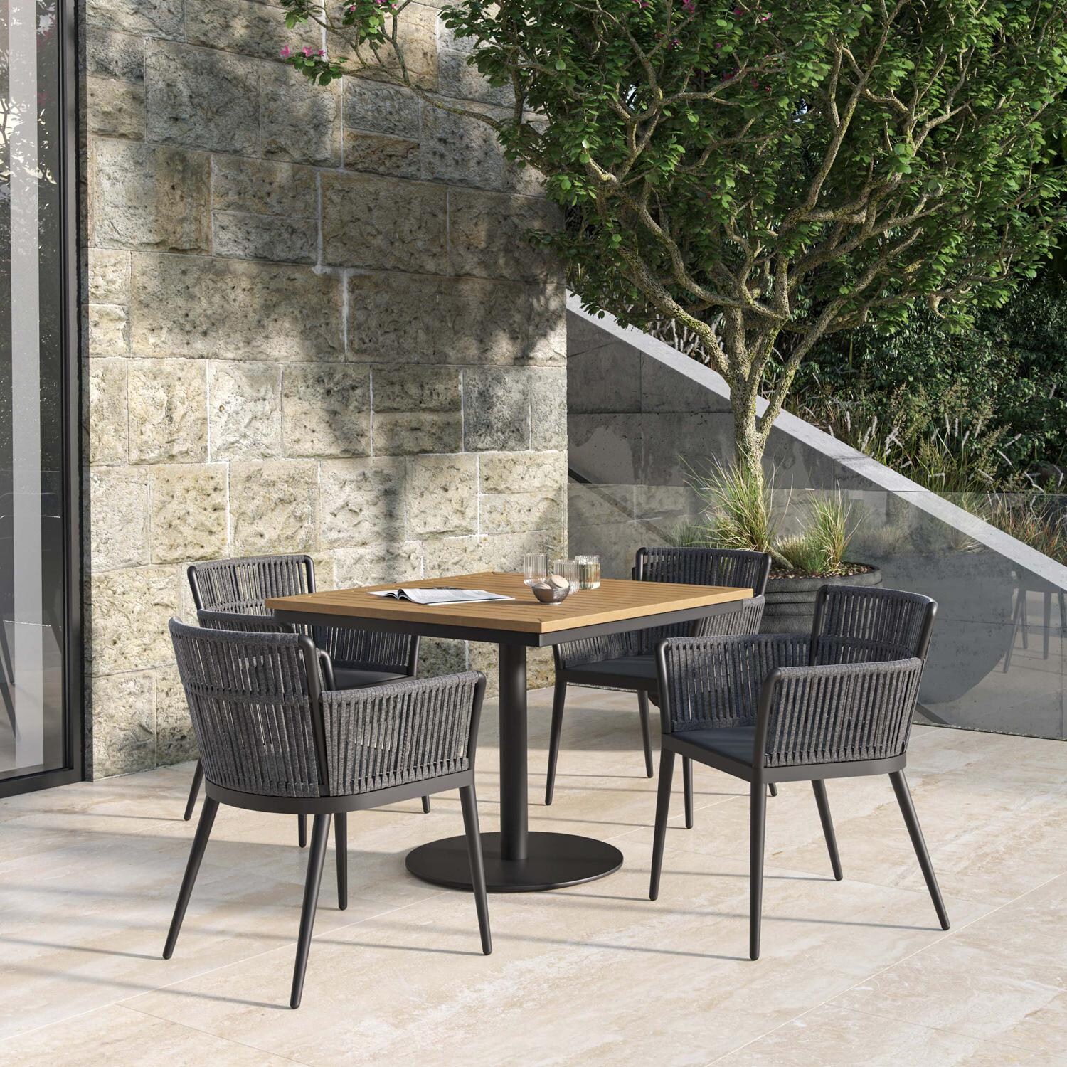 Oxford Garden Nette 5 Pc Olefin Rope & Aluminum Dining Set W/ Natural Tekwood Top in Carbon/Pewter thumbnail
