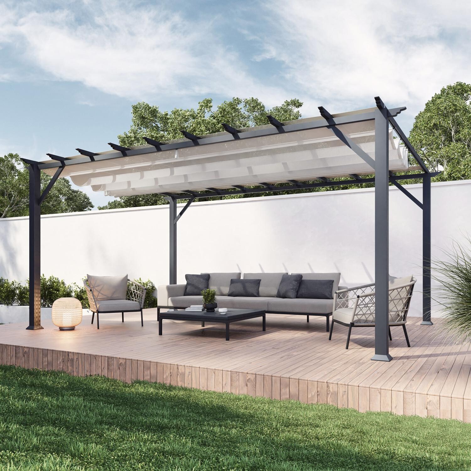 Florence 11' x 16' Gray Pergola w/ White Canopy by Paragon Outdoor