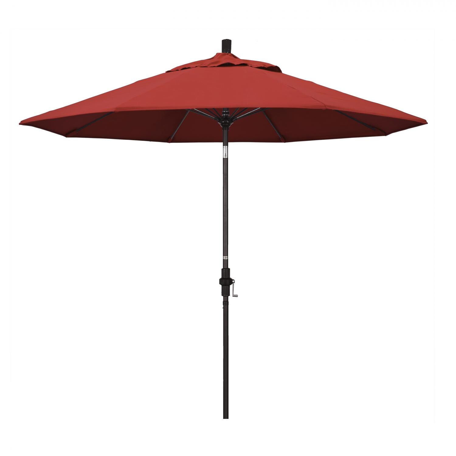 California Umbrella 9 Ft. Octagonal Aluminum Collar Tilt Patio Umbrella W/ Crank Lift & Fiberglass Ribs - Bronze Frame / Olefin Red Canopy image