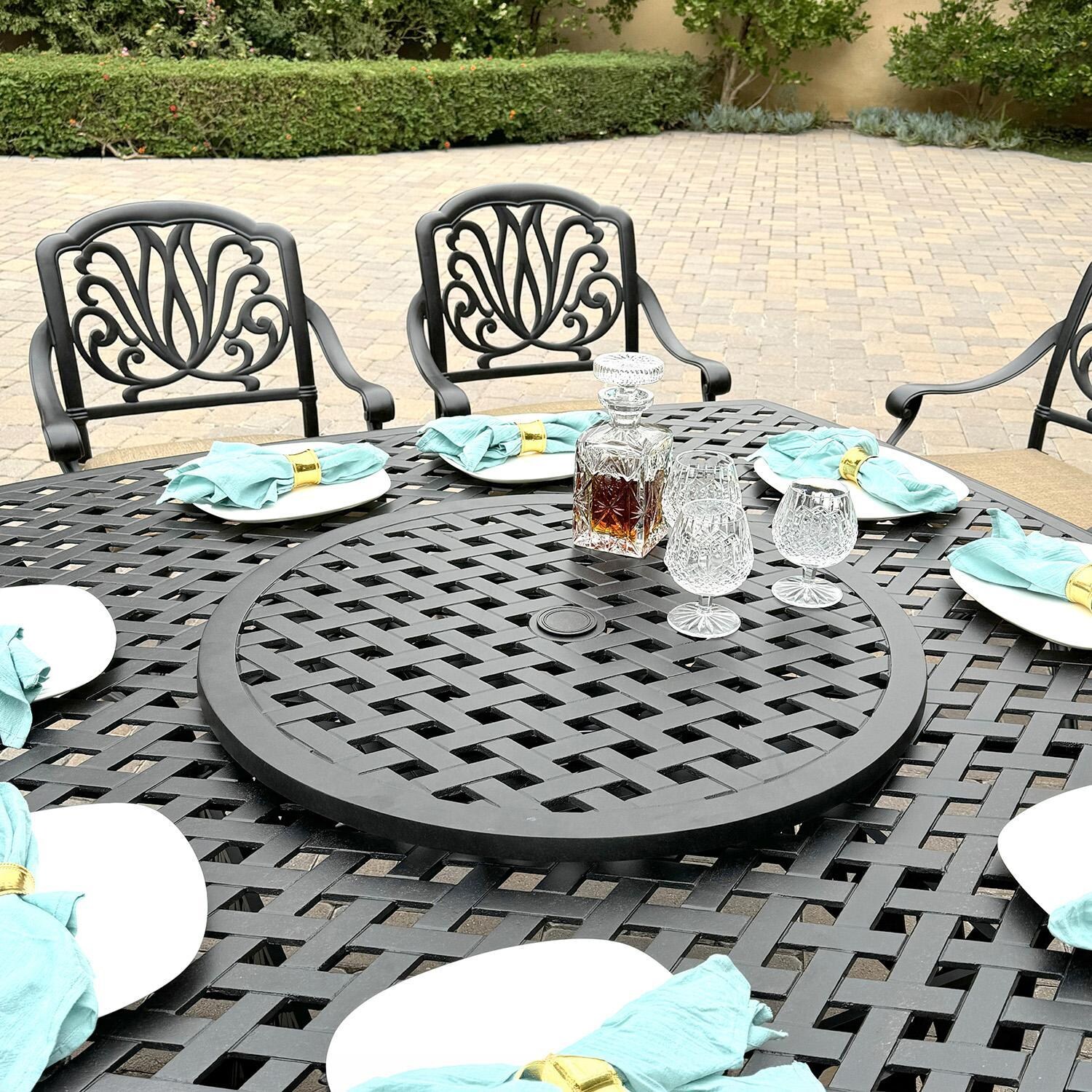 Darlee Elisabeth 10-Pc Dining Set w/ 64-Inch Series 30 Table & Swivel Rockers in Antique Bronze/Beige - Lazyy Susan - Lifestyle thumbnail