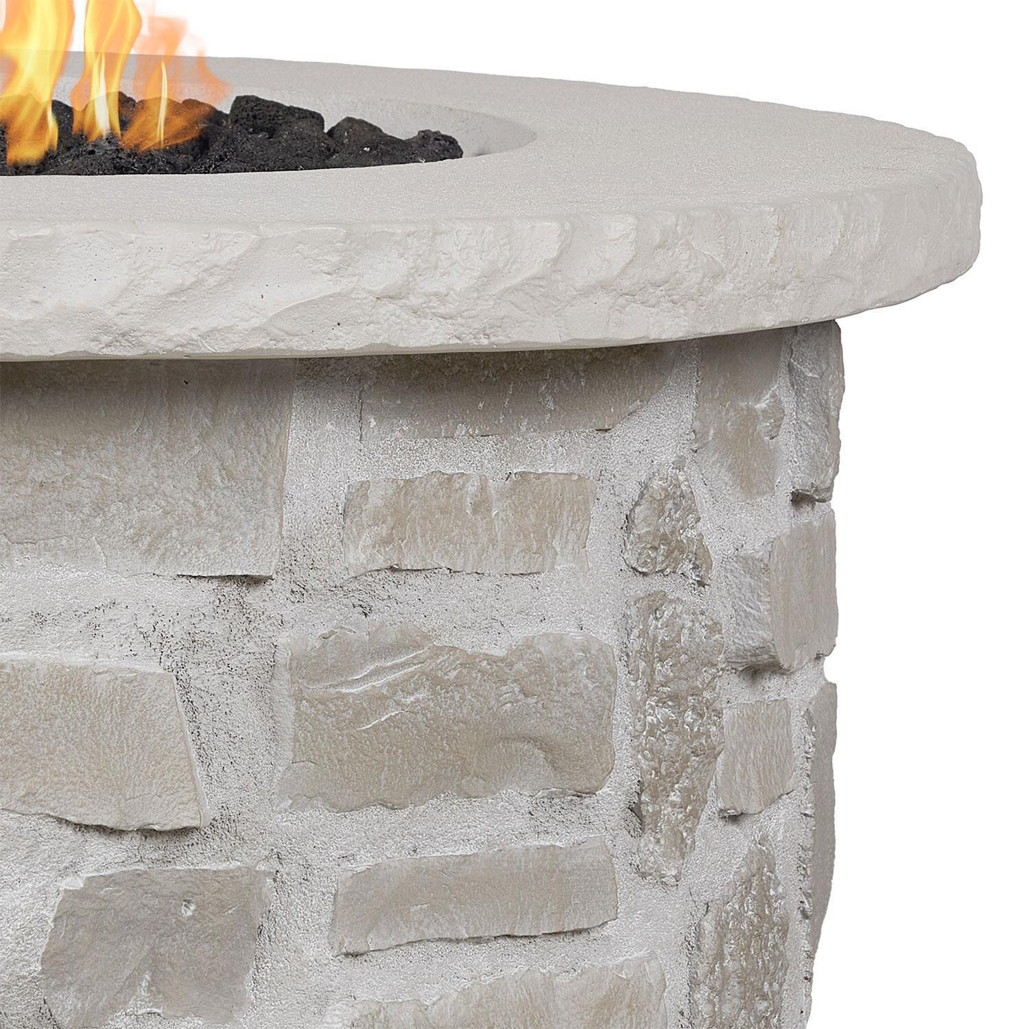 Heritage 40 Inch Round Stone Propane Fire Pit Table in Beige by Lakeview - Material - Detail thumbnail