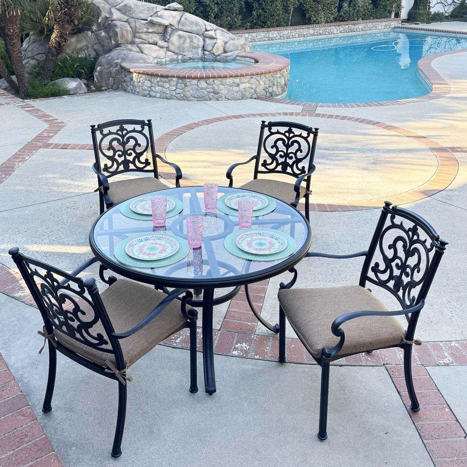 Santa Barbara 5 Pc Aluminum Dining Set in Antique Bronze/Sesame by Darlee - Lifestyle thumbnail