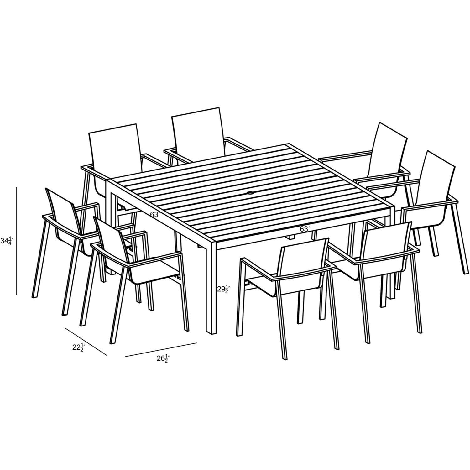 Spring Bay 8 Seat Square Dining Set in Black - Dimensional thumbnail