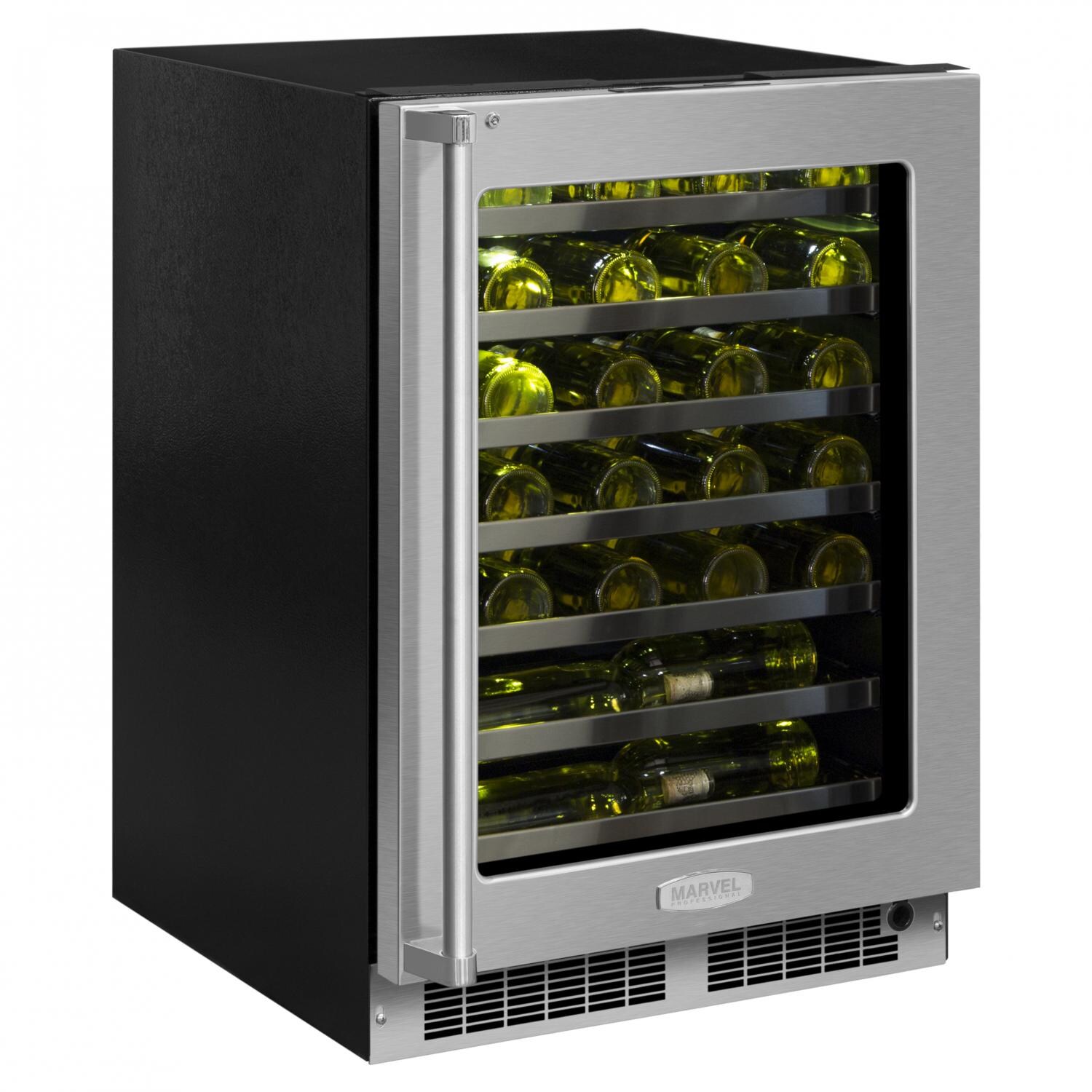Marvel Professional 48 Bottle Right Hinge Single Zone Wine Cellar - Stainless Steel - MP24WSG5RS