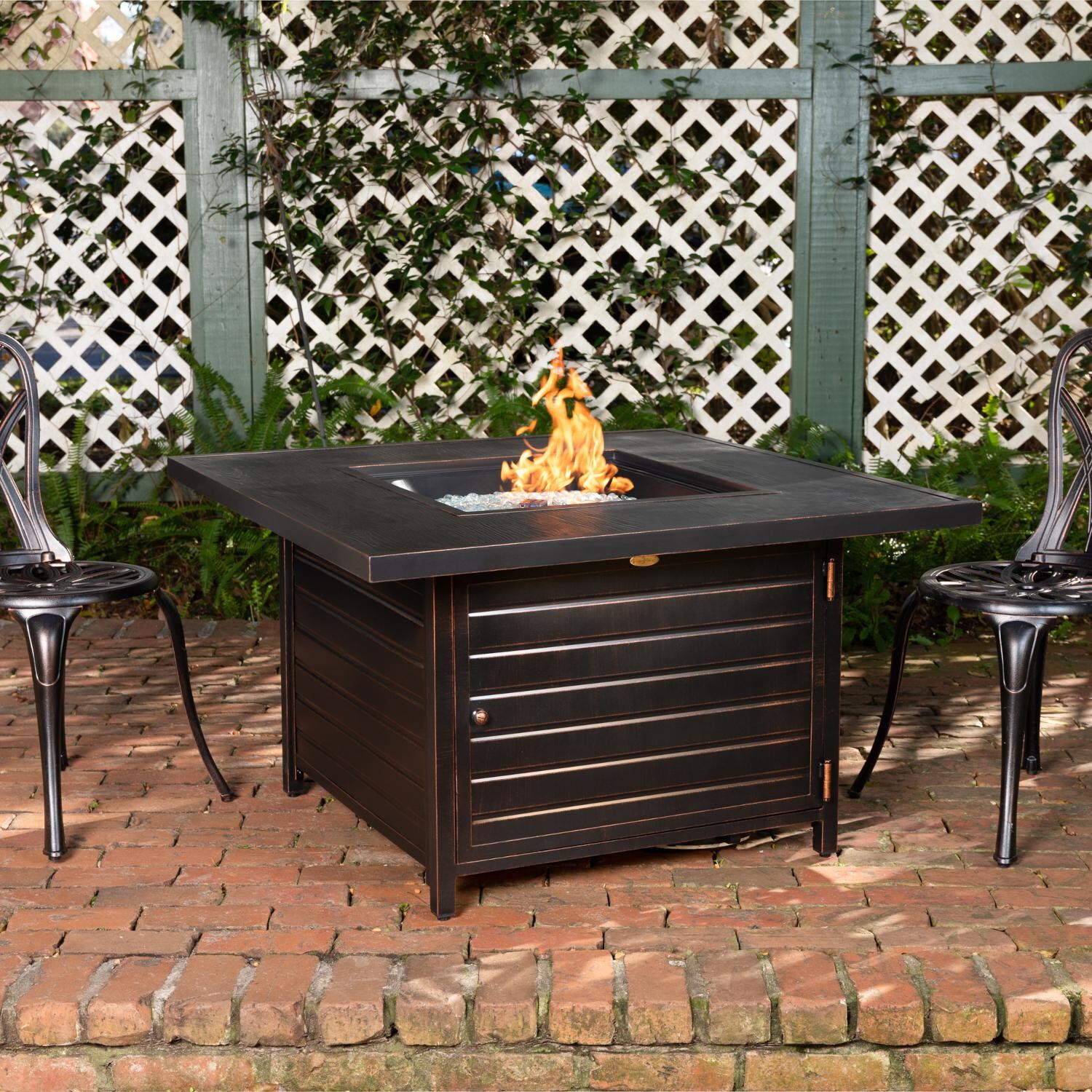 Saddlebunch 40 Inch Square Aluminum Propane Fire Pit Table in Bronze by Ultimate Patio