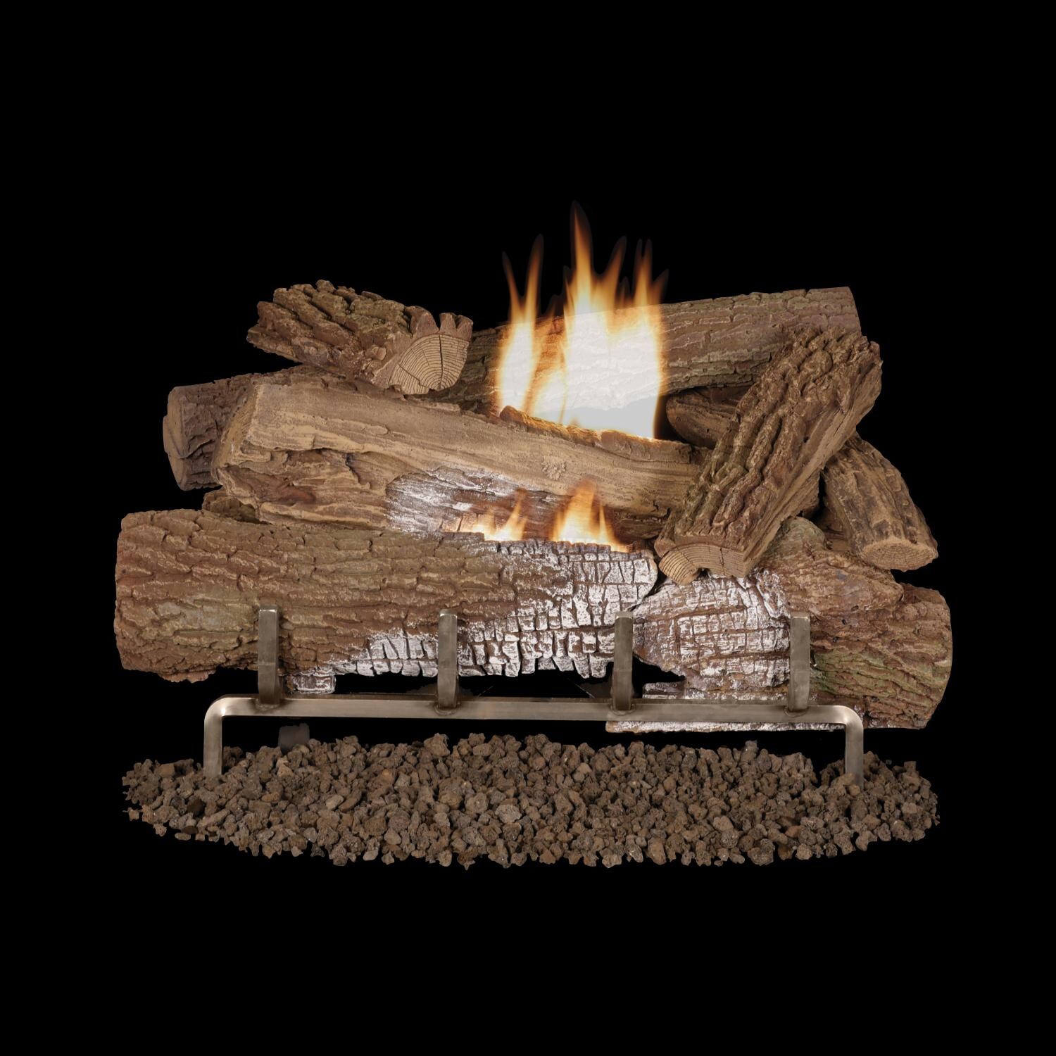 Superior Fireplaces 24-Inch Mossy Oak Gas Log Set With Outdoor Vent-Free Natural Gas Mega Flame Burner - Touch Screen Remote Control Kit