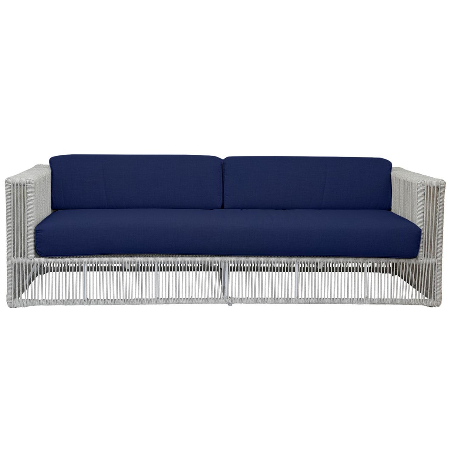 Miami Olefin Rope Patio Sofa in Echo Midnight w/ Self Welt by Sunset West - Front View - White Background thumbnail