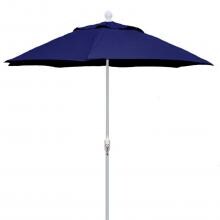 FiberBuilt 7.5 Ft. Aluminum Market Patio Umbrella W/ Crank Lift - White Pole / Navy Blue Olefin