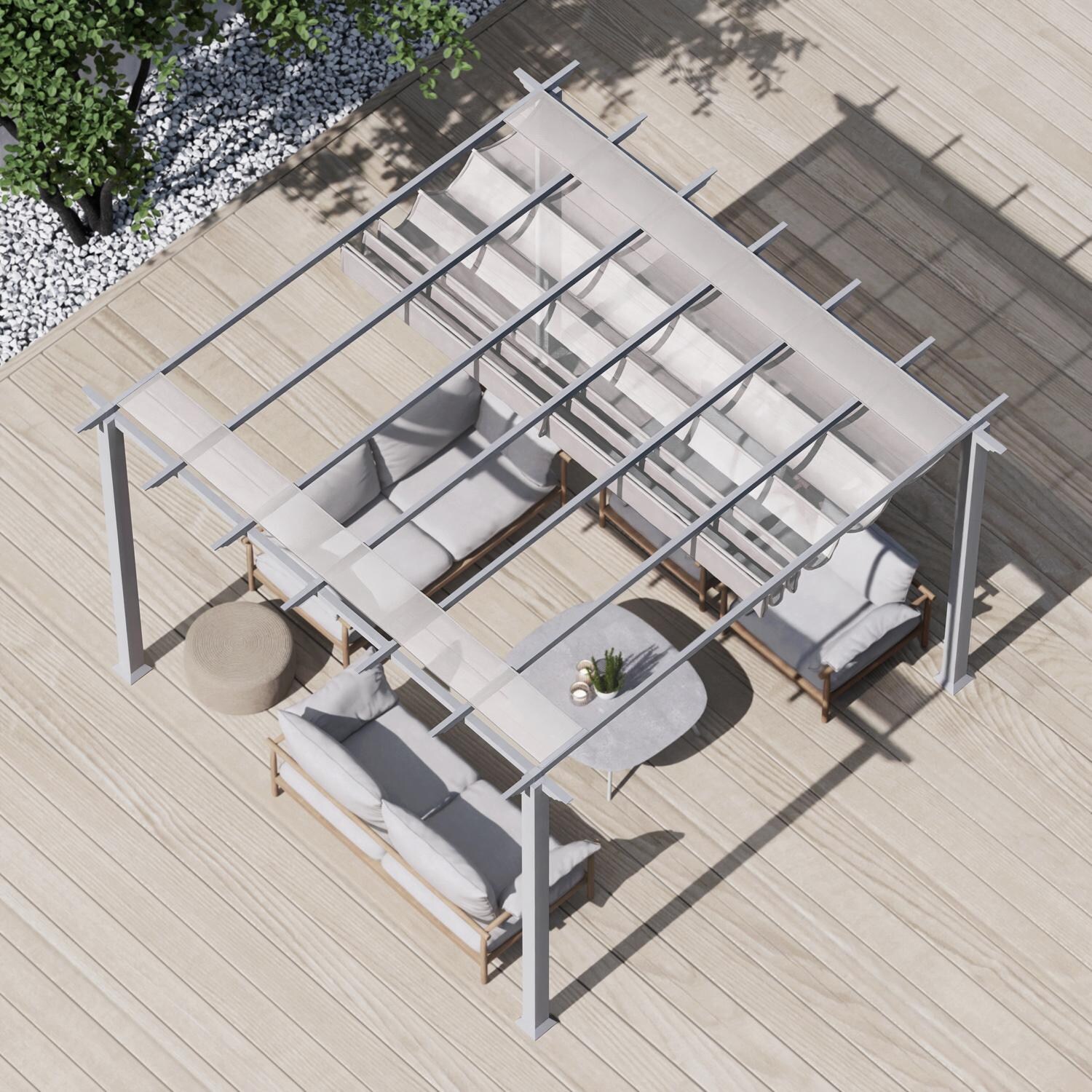 Paragon Outdoor PR11WTW Florence 11' x 11' White Pergola w/ White Canopy - From Above - Lifestyle thumbnail