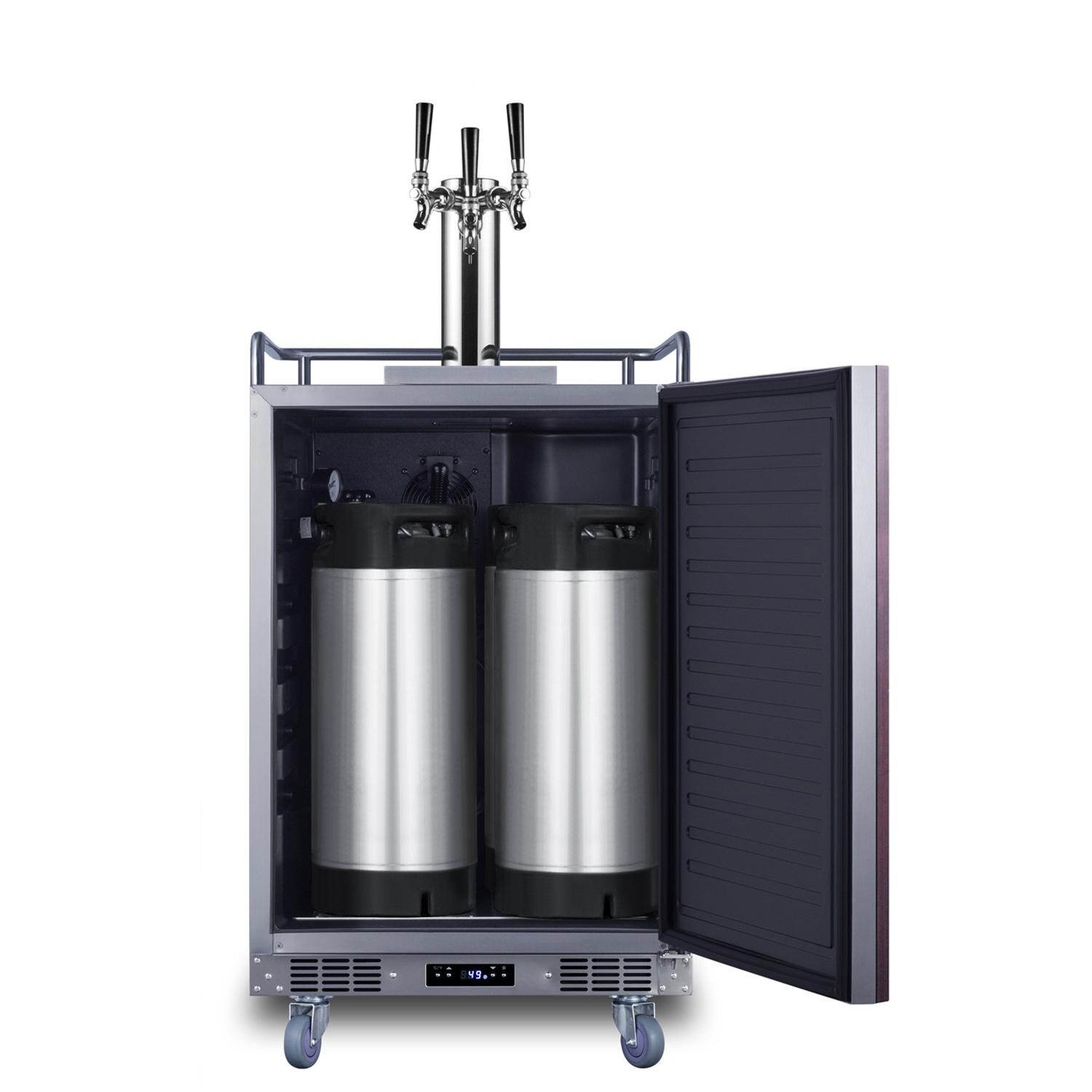 Summit SBC682PNRTRIPLE 24-Inch 5.6 Cu. Ft. Built-In Kegerator - Custom Panel - Door Open On Casters Full thumbnail