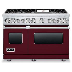 Viking Professional 7 Series 48-Inch 6 Burner Propane Gas Dual Fuel Range With Griddle - Burgundy - VDR7486GBULP