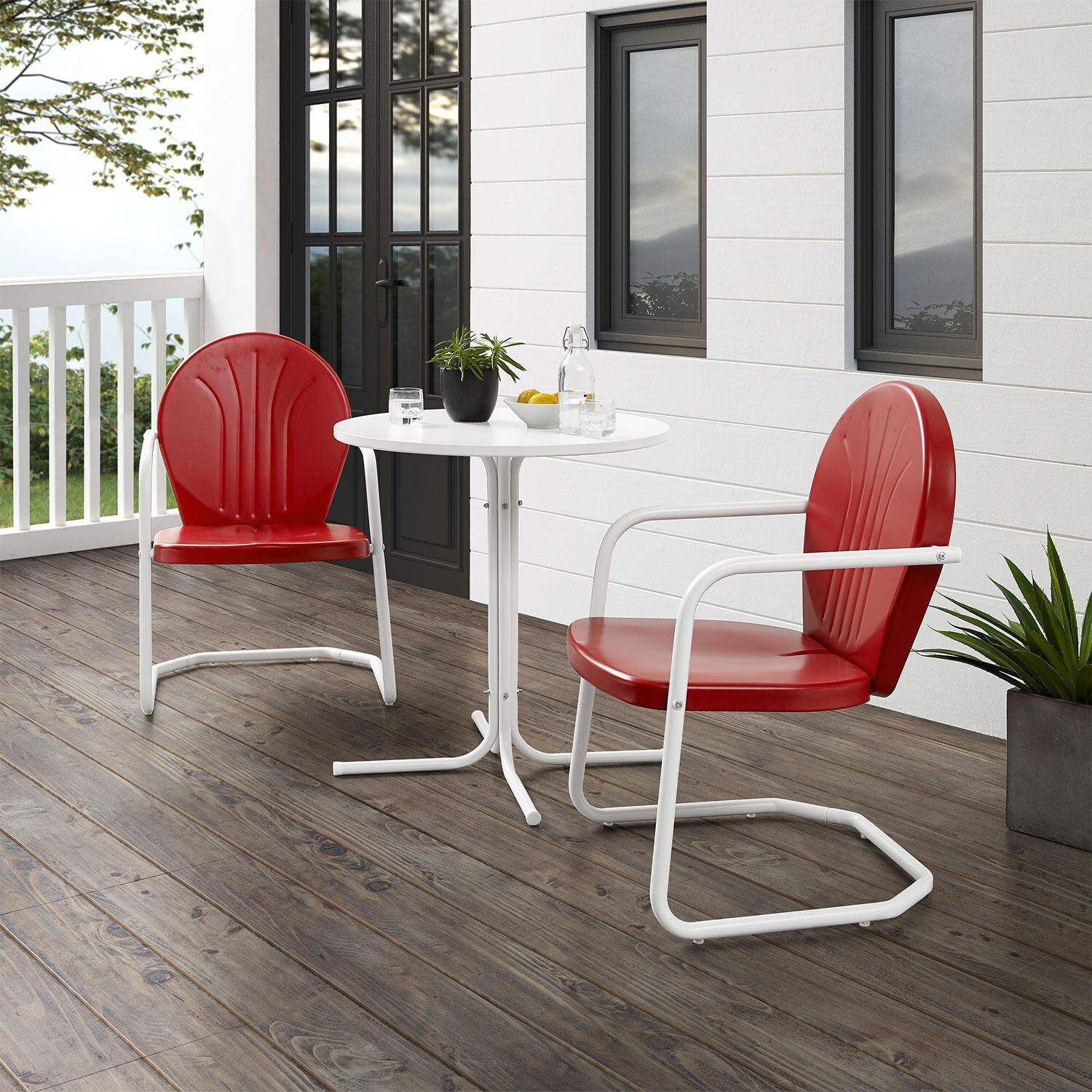 Ultimate Patio UP-32241RE 3Pc Retro Outdoor Bistro Set in Red Gloss - On Patio - Lifestyle thumbnail