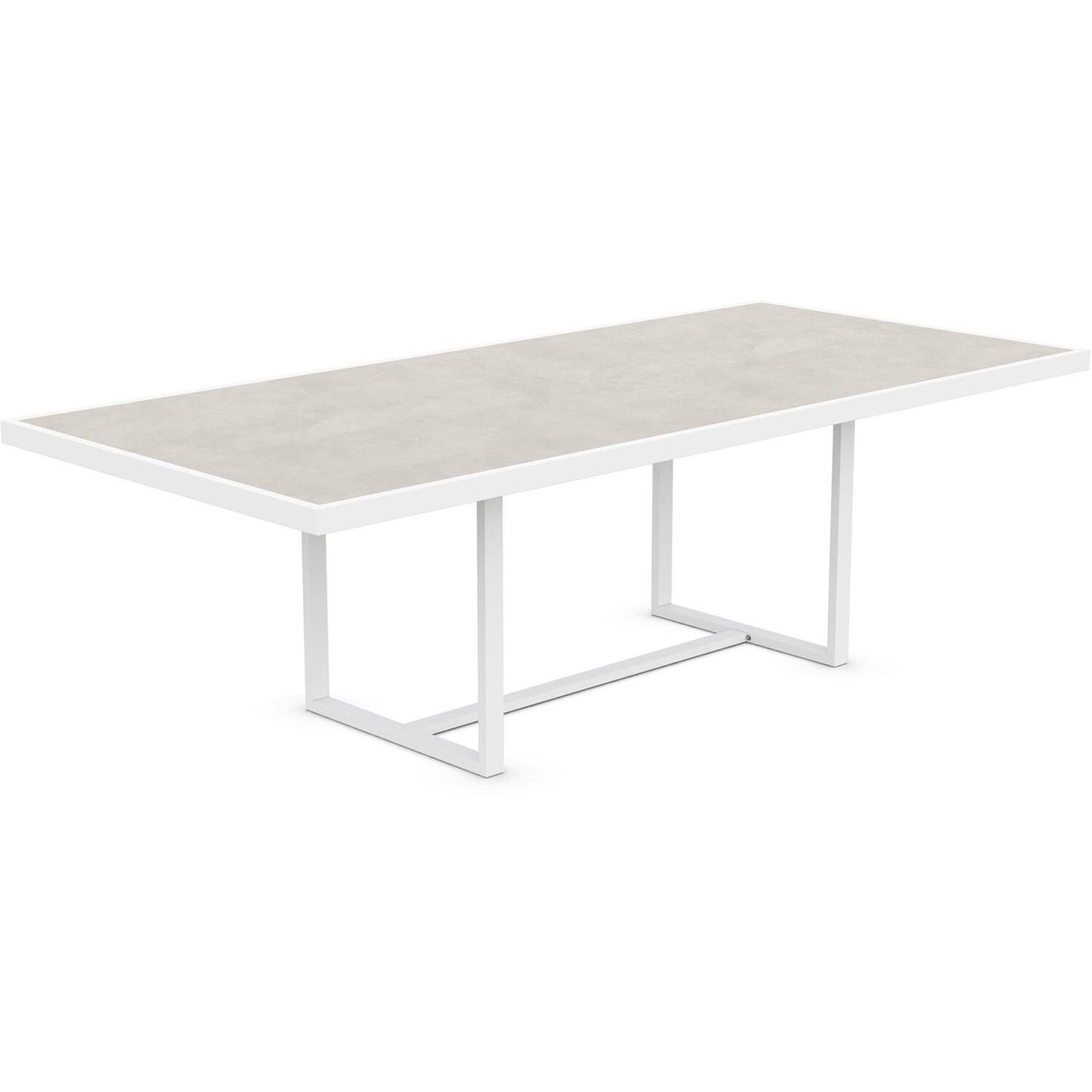 Azzurro Living Kamari 96 Inch White Aluminum Dining Table W/ Albarium Dekton Top - Angled - White Background thumbnail