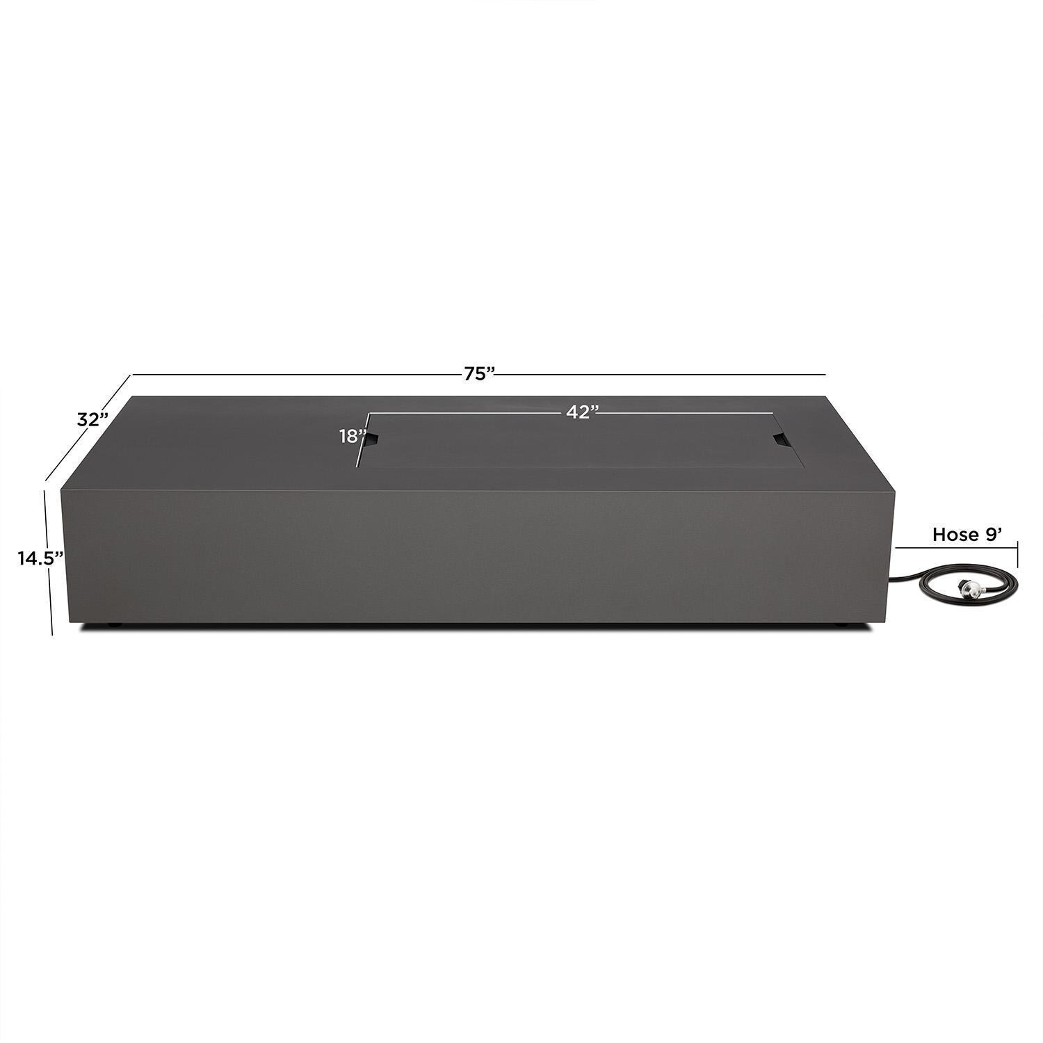 Elysian 75-in Rectangular Steel Propane Fire Pit Table in Weathered Slate by Lakeview - Dimensions - Dimensional thumbnail