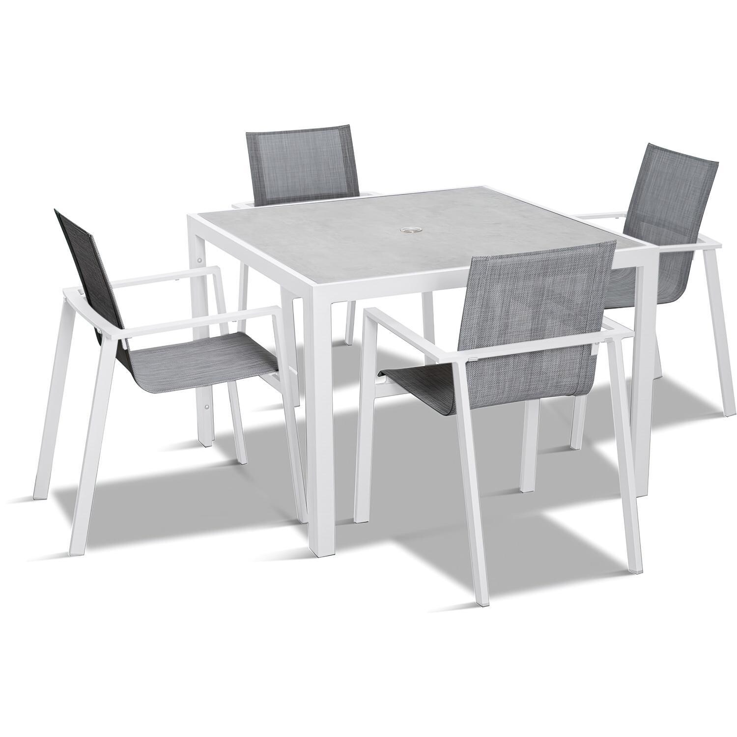 Spring Bay 5 Piece Dining Set in White - Angled View - White Background thumbnail