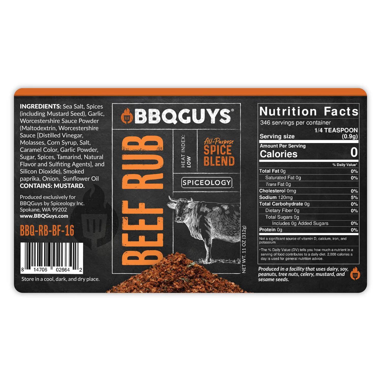 BBQGuys Signature x Spiceology Beef, Chicken, & Pork Rub Variety Pack - Beef Rub Label thumbnail
