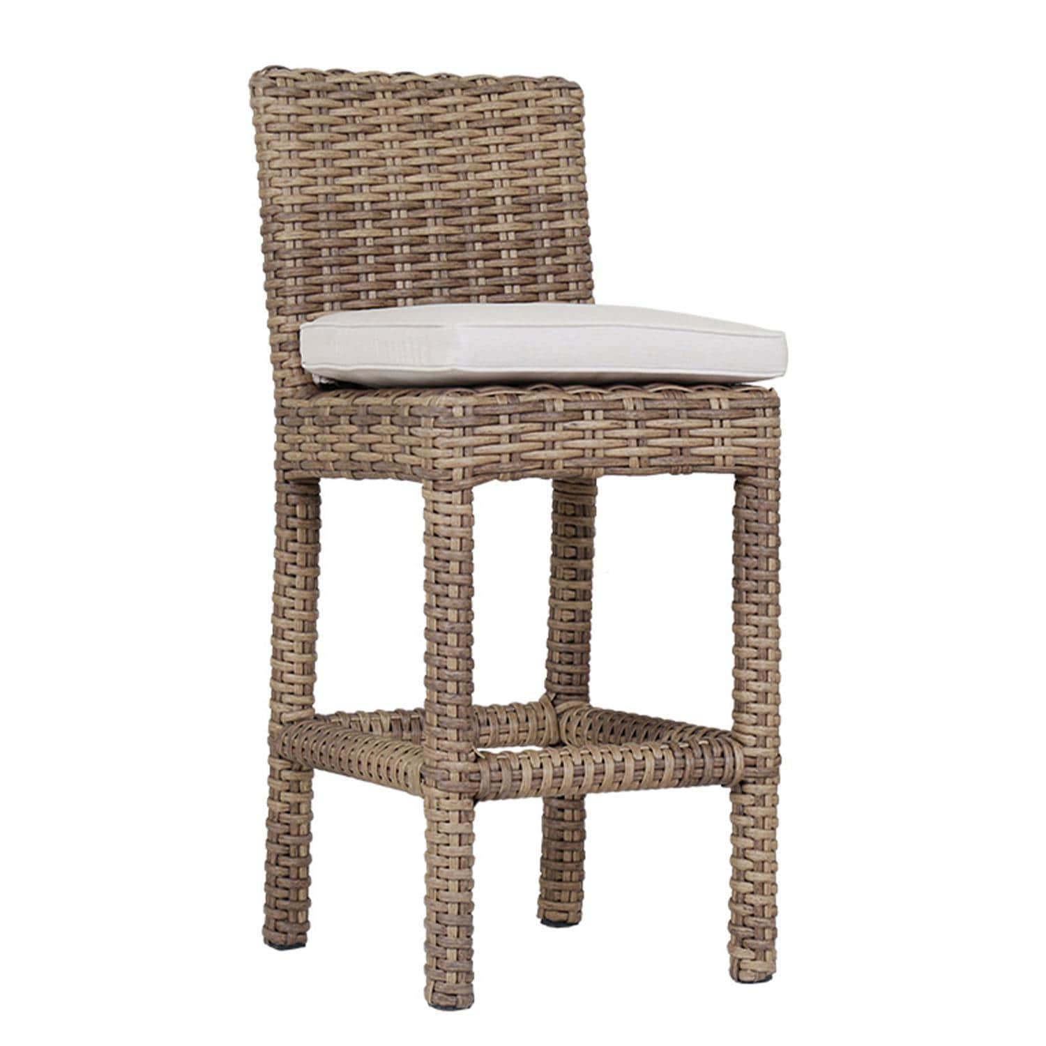 Sunset West Havana Resin Wicker Patio Counter Stool W/ Sunbrella Canvas Flax Cushions - SW1701-7C-FLAX-STKIT