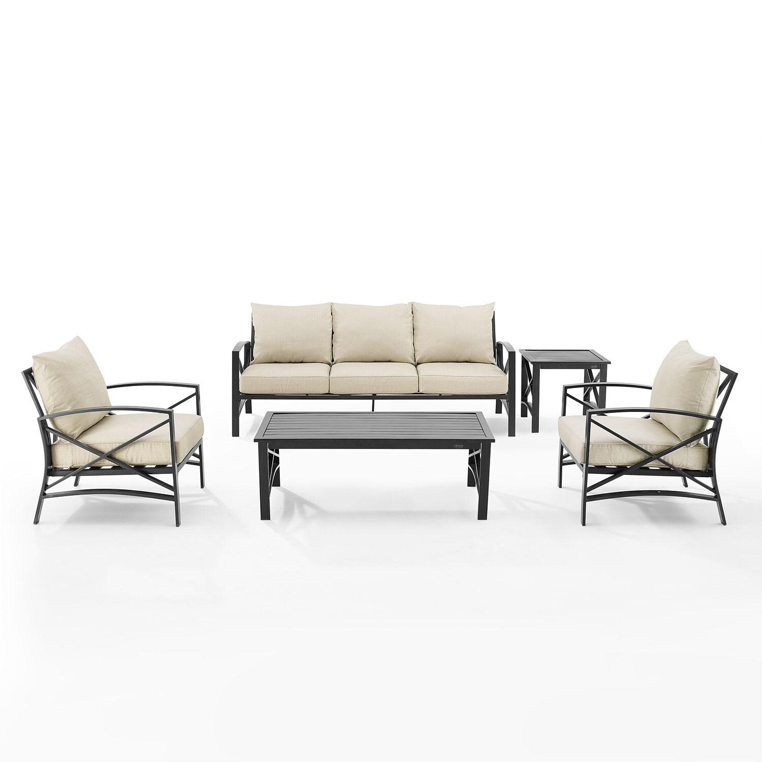 Ultimate Patio UP-82265BZ-OL 5Pc Outdoor Sofa Patio Furniture Set in Oatmeal - Front View - White Background thumbnail