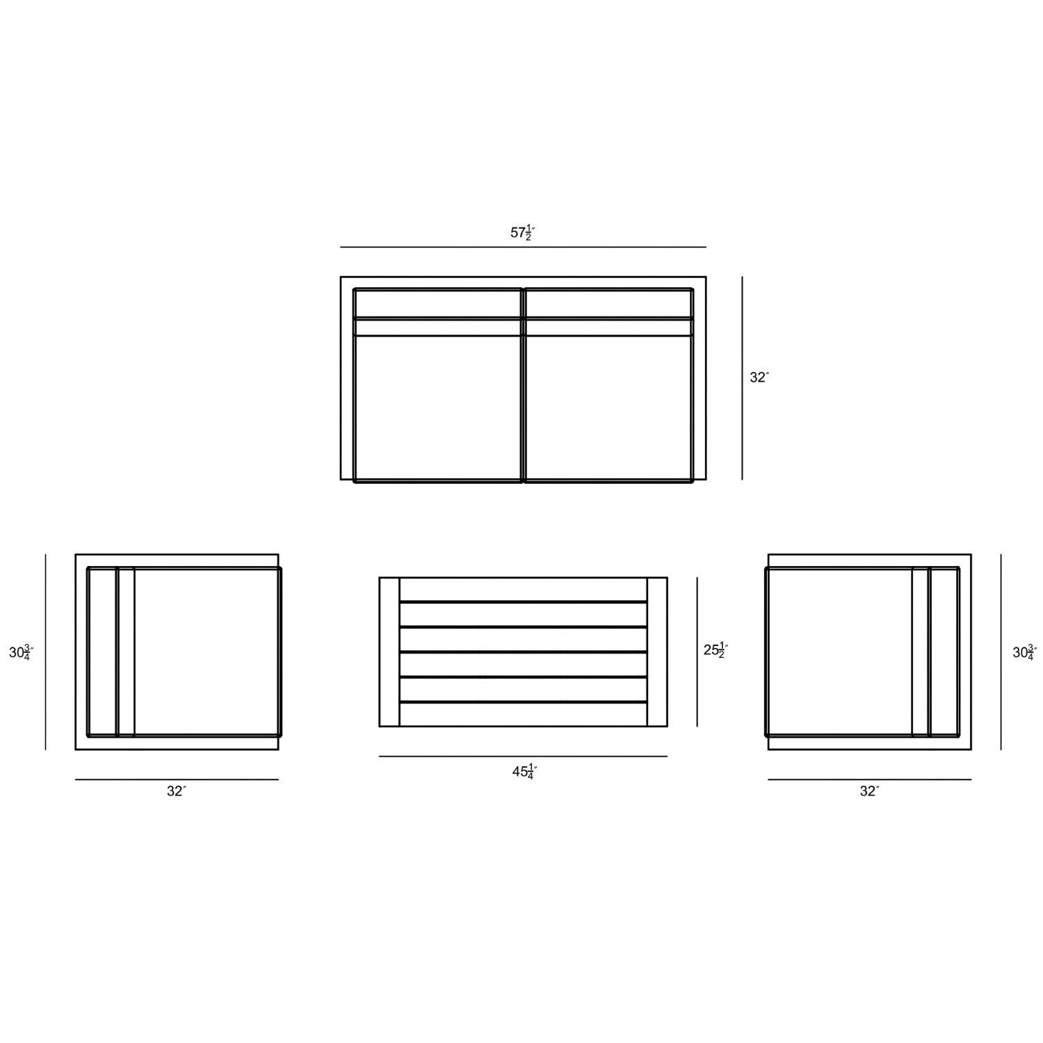 Misty Cove 4 Pc Aluminum Loveseat Set in Slate W/ Heather Beige Cushions & Portal Coffee Table By Lakeview - Dimensional Overhead thumbnail