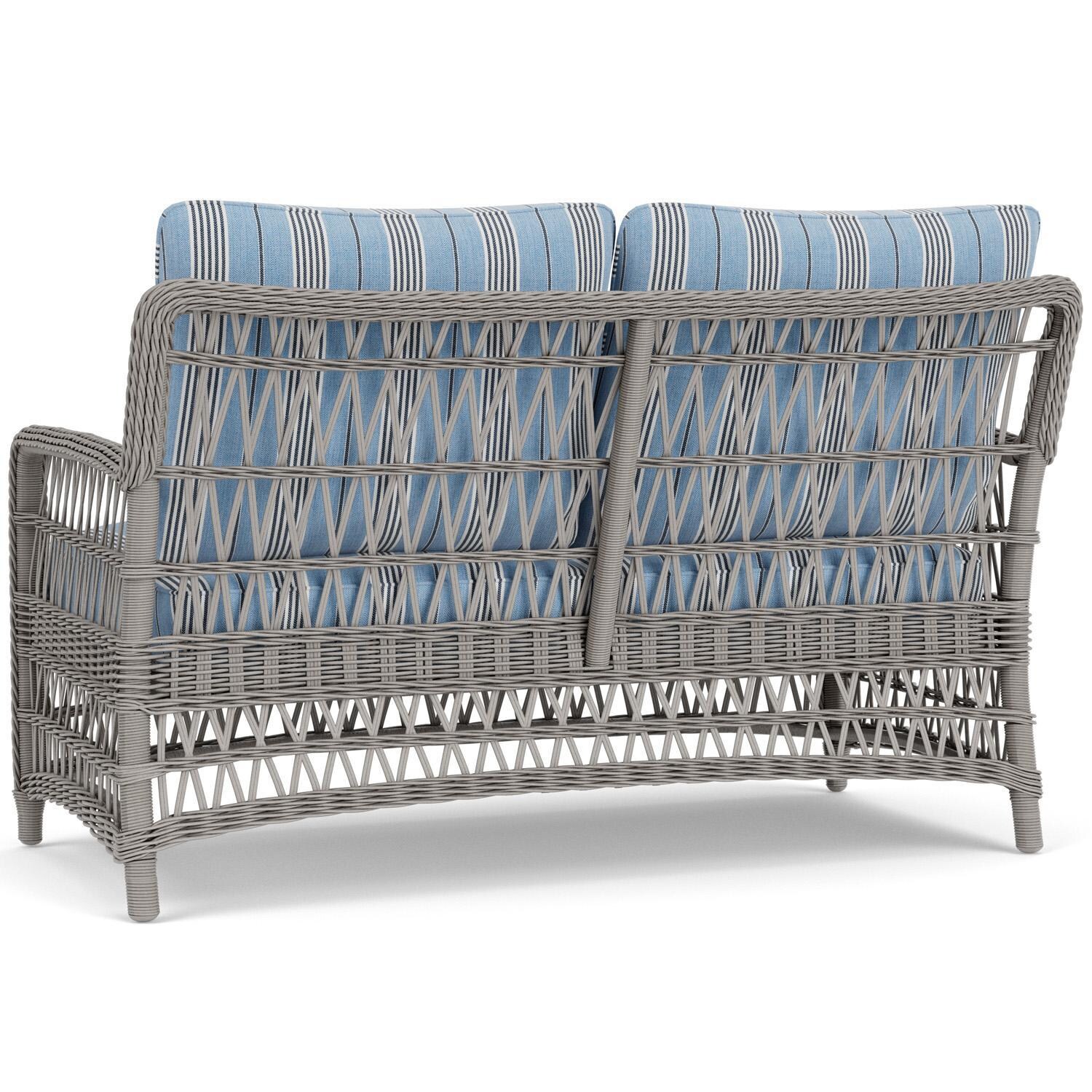 Lloyd Flanders Mackinac Loveseat in Putty Finish with Hansen Sky Fabric - Rear Left thumbnail