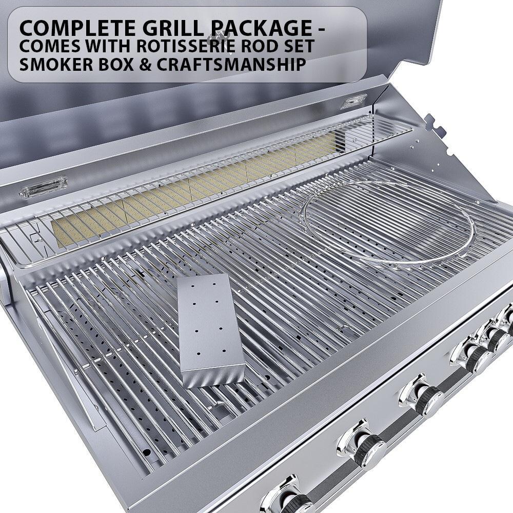 Sunstone Ruby5BIR-LP Ruby 42-in 5-Burner Built-In Propane Gas Grill & Rotisserie - Interior Close-Up - White Background thumbnail