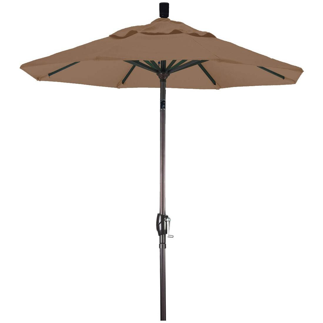California Umbrella 6 Ft. Octagonal Aluminum Push Button Tilt Patio Umbrella W/ Crank Lift & Aluminum Ribs - Bronze Frame / Sunbrella Canvas Teak Canopy
