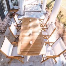 Florida 7 Piece Teak Patio Dining Set W/ 64 X 43 Inch Rectangular Extension Table By Royal Teak Collection - White Sling