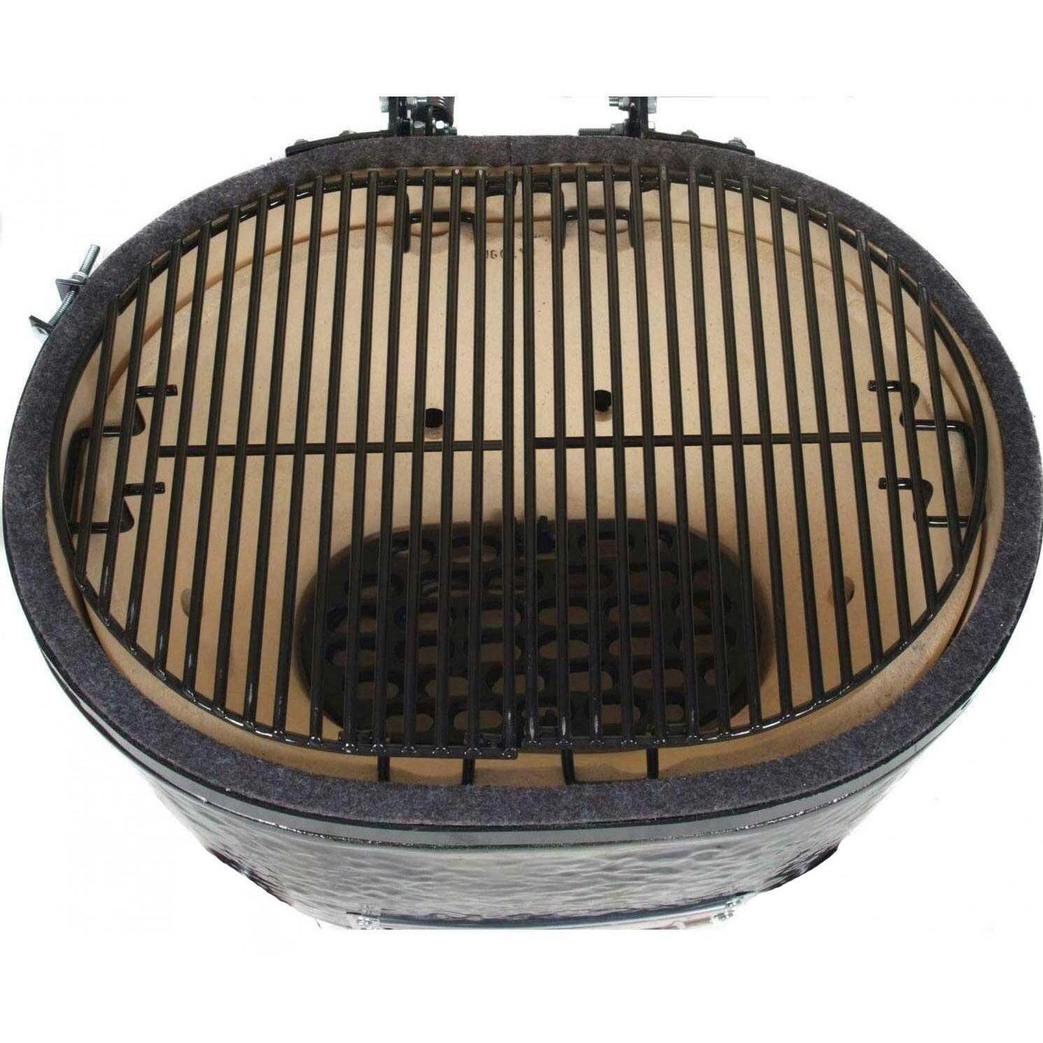 Primo Oval XL Ceramic Charcoal Smoker Grill On Countertop Cypress Table - Porcelain Coated Cooking Grates thumbnail