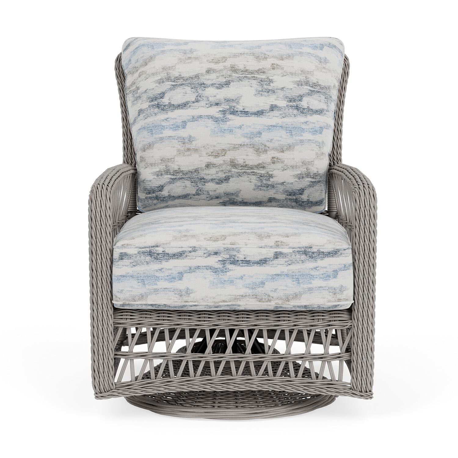 Mackinac Wicker Swivel Glider Club Chair in Putty/Stratosphere Cloud by Lloyd Flanders