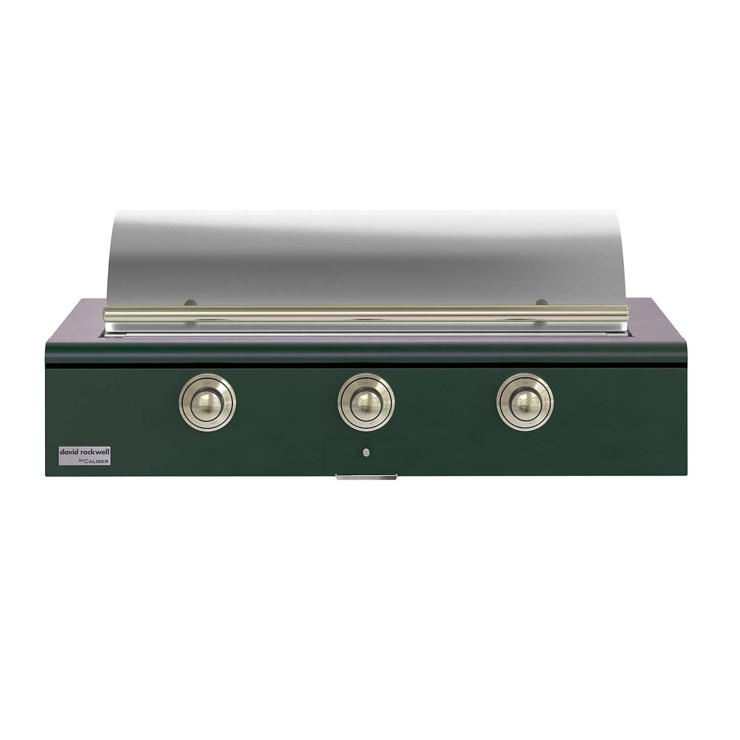 Caliber CRG-48BL00-A-086-H01 48-in Propane Built-In Rockwell Grill - Emerald w/ Brass Hardware - Closed Lid - White Background thumbnail