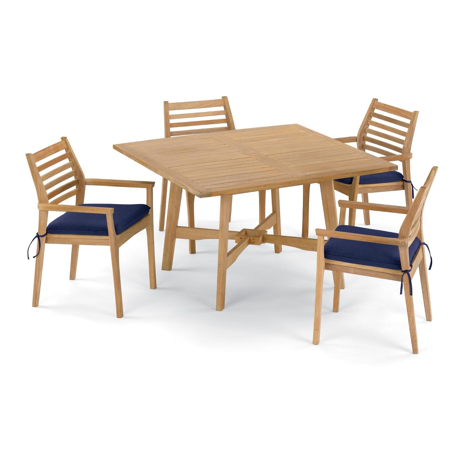 Wexford 5 Piece Natural Shorea Patio Dining Set W/ 48 Inch Square Table & Sunbrella Canvas Navy Blue Cushions By Oxford Garden thumbnail