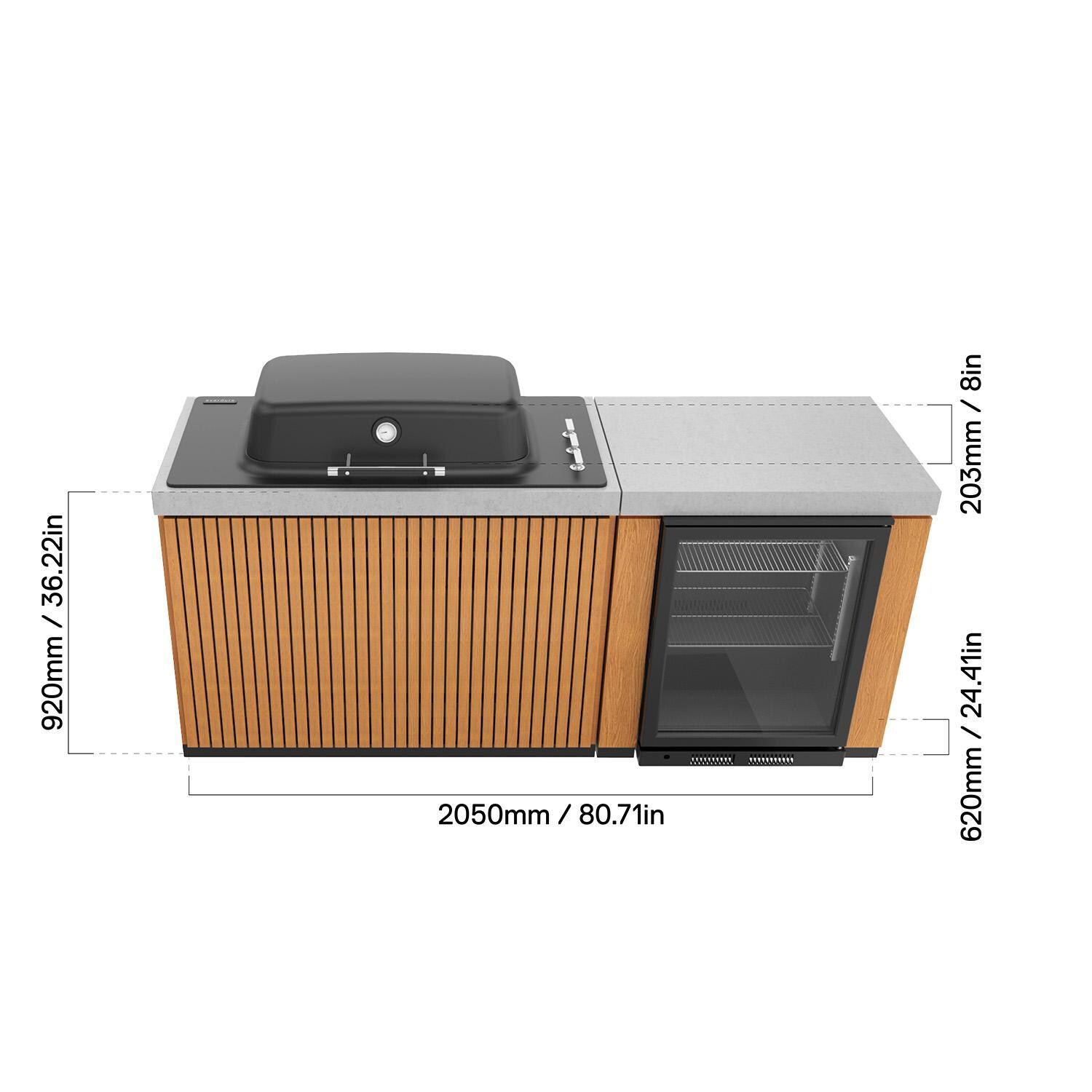Everdure 6 1/2 Ft Outdoor Kitchen Island w/ Marine Grade Aluminum Cabinets in Timber Effect - Dimensions thumbnail