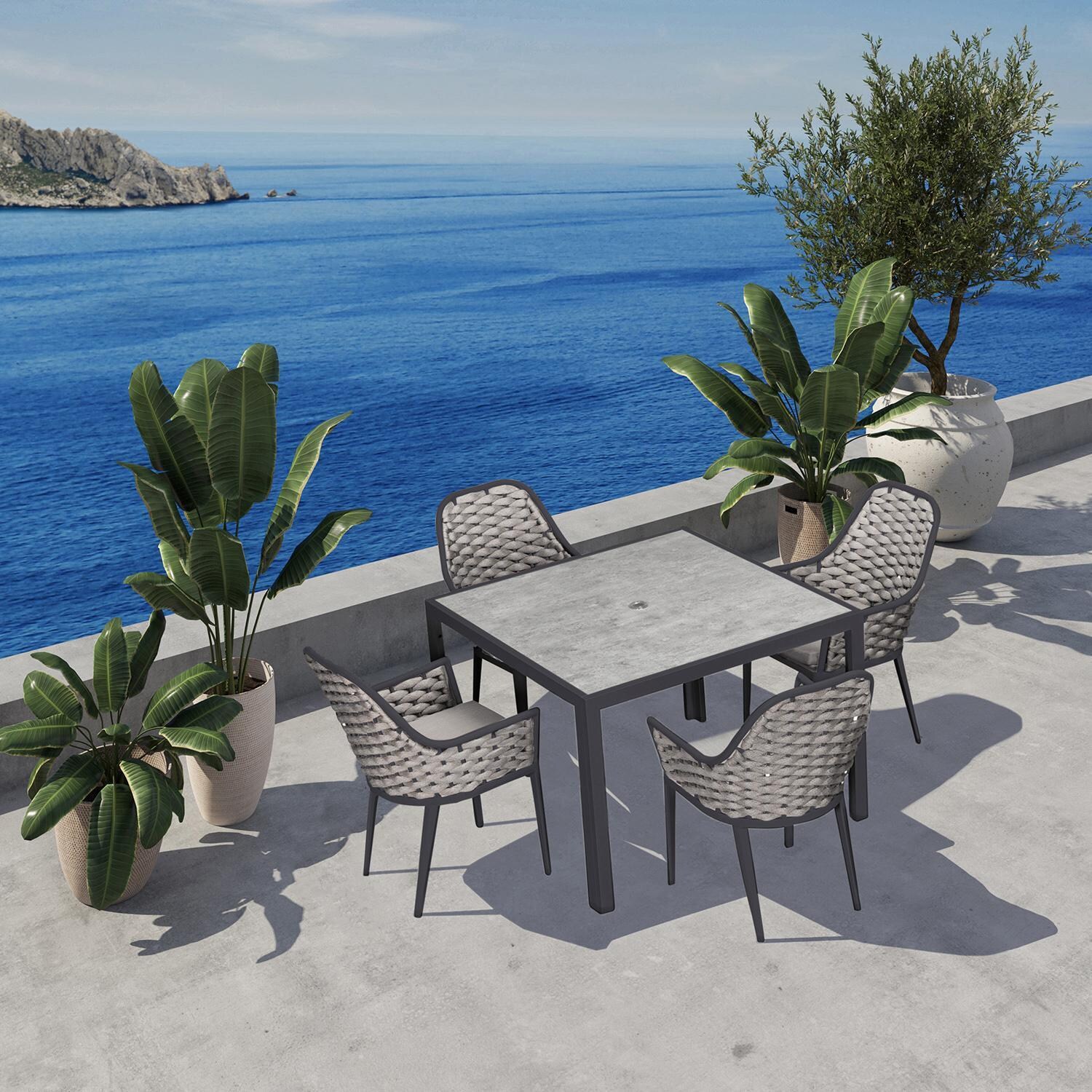 Chloe Bay 5 Pc Aluminum Square Dining Set in Slate by Lakeview - Lifestyle thumbnail