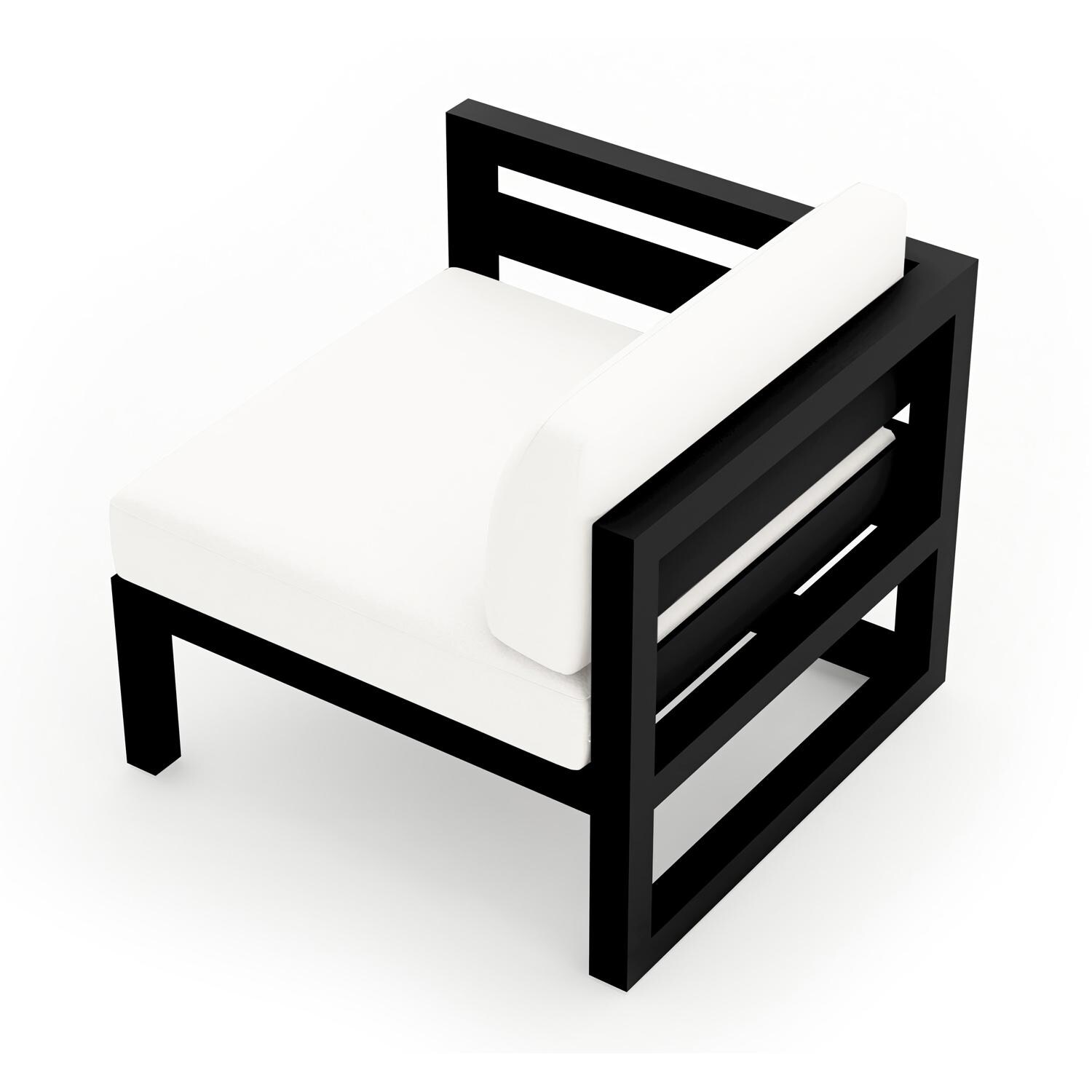 Lakeview MSTYCV-BK-LAS-CN Misty Cove Aluminum Left Arm Club Chair in Black w/Canvas Natural Cushions by Lakeview Outdoor Designs - Angled Back - White Background thumbnail