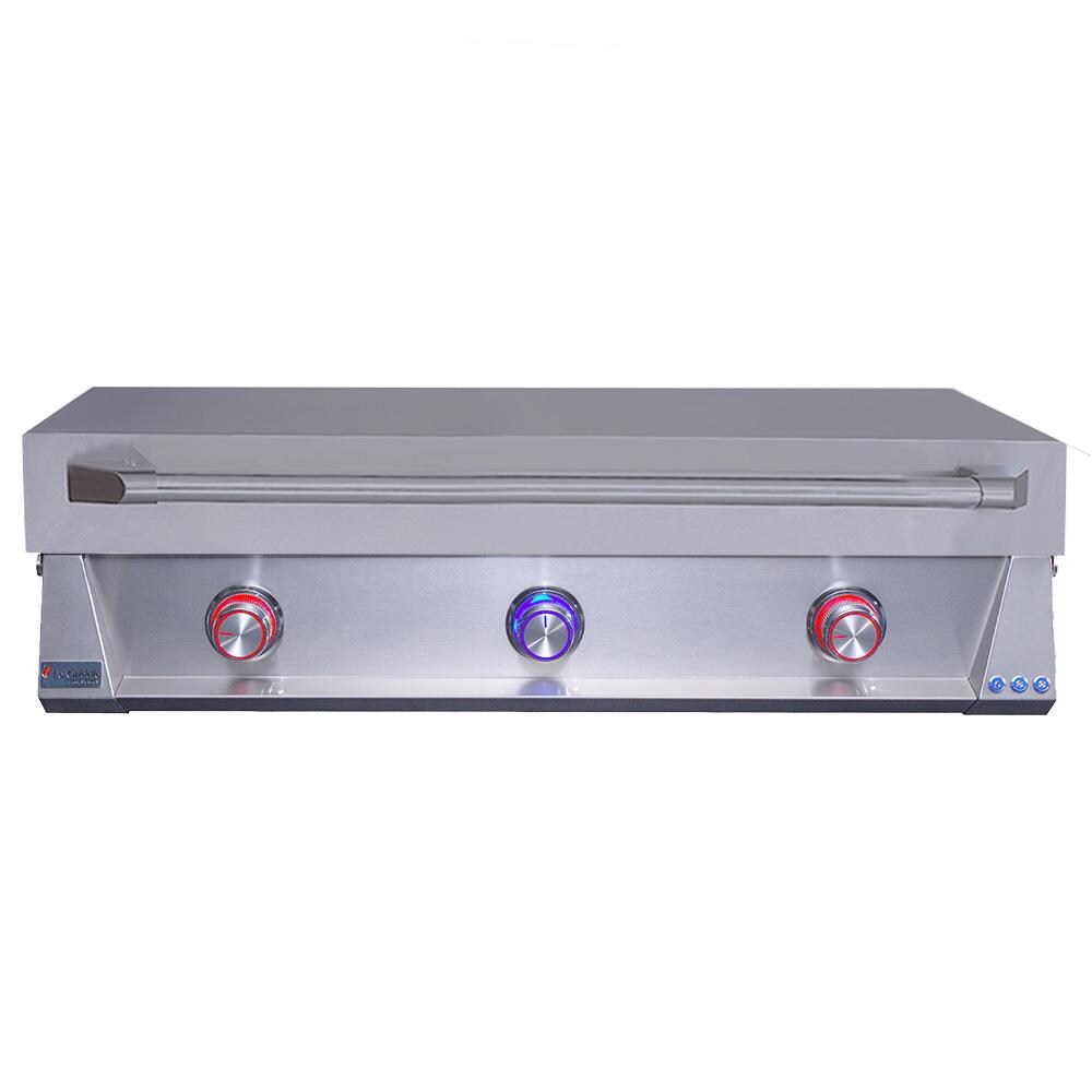Le Griddle Pro Series 105 42-in 3 Burner Built-In Natural Gas Flat Top Grill w/ 6mm Plate & Lid - Closed Lid on Grill - White Background thumbnail