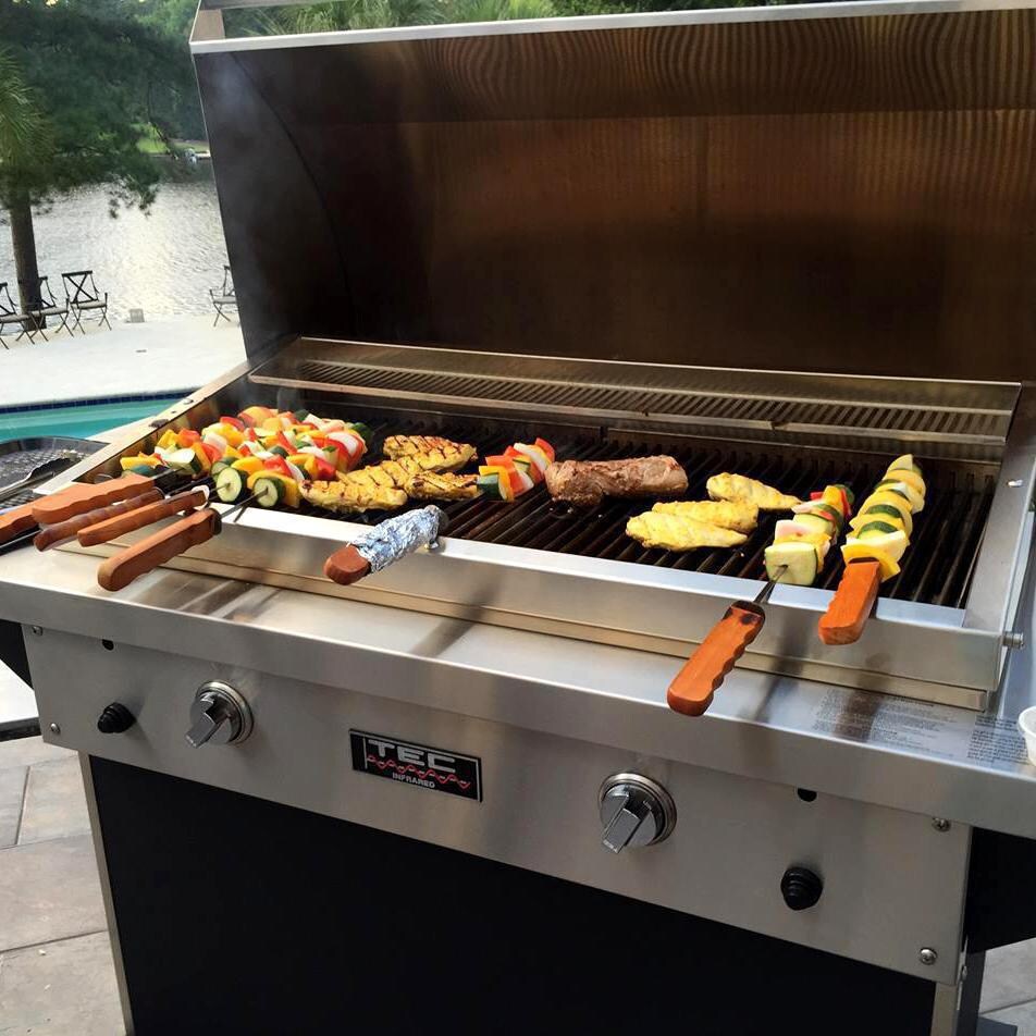 TEC Patio FR 44-Inch Infrared Grill - Grilling Kabobs (Shown with Warming Rack - Sold Separately) thumbnail