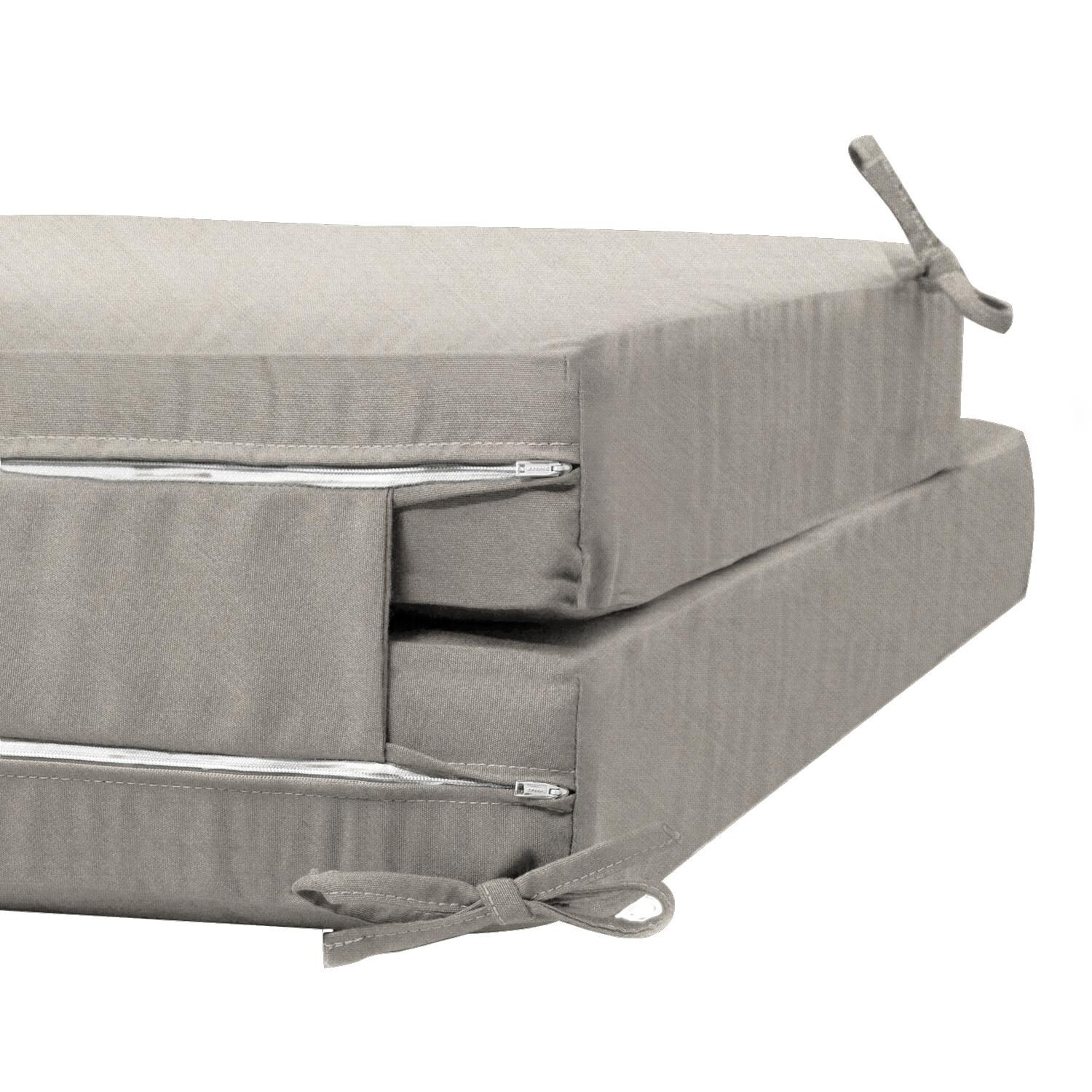 Sunbrella Cast Ash Extra Long Outdoor Replacement Chaise Lounge Cushion W/ Knife Edge By UltimatePatio.com - Zipper and Tie Detail thumbnail