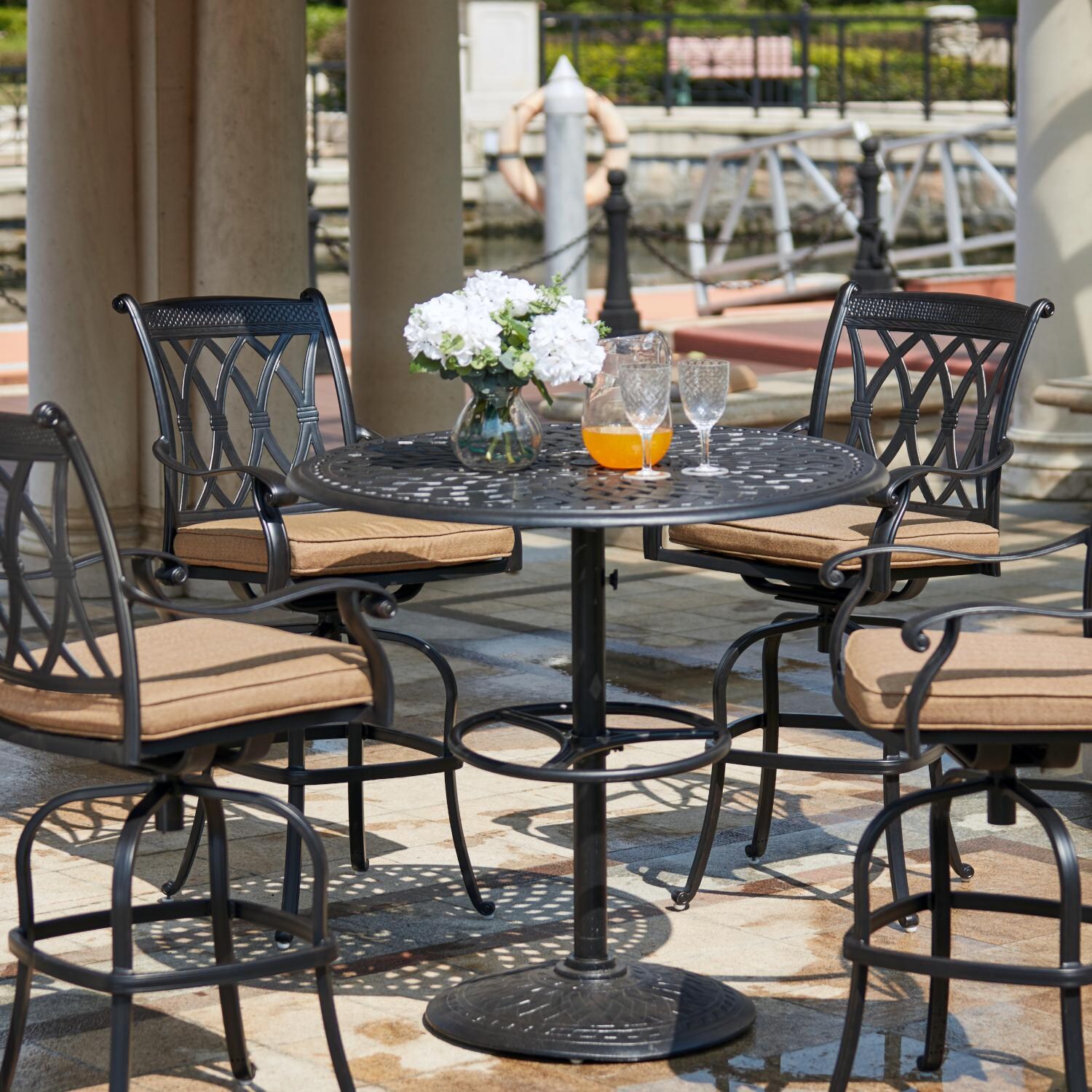 Darlee 201660-5PC-60F Capri 5 Piece Cast Aluminum Patio Bar Set W/ 42 Inch Round Table thumbnail