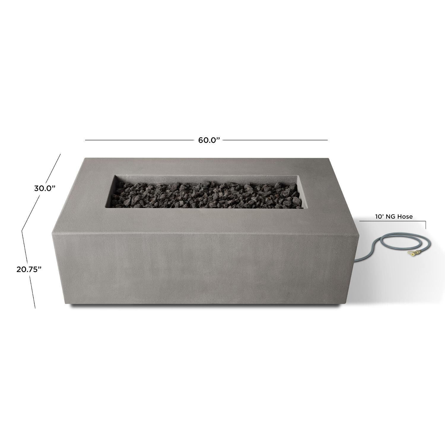Olliewood 364NG-FLNT 60 Inch Rectangular Glass Fiber Reinforced Concrete Natural Gas Fire Pit Table in Flint by BBQGuys Signature - Dimensions - Diagram thumbnail
