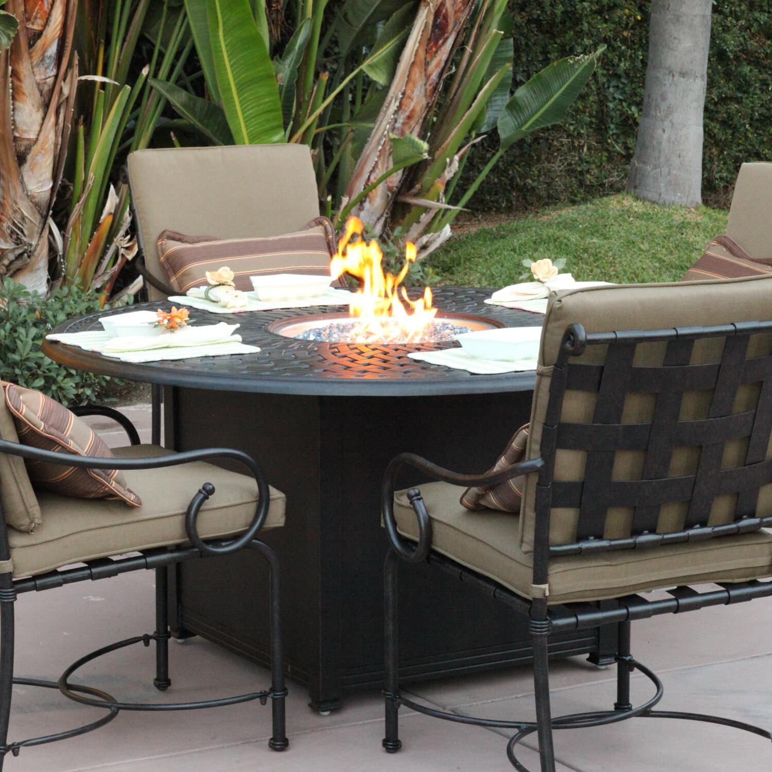 Darlee Malibu 4-Person Cast Aluminum Patio Dining Set With Fire Pit Table (Throw Pillows Not Included) thumbnail