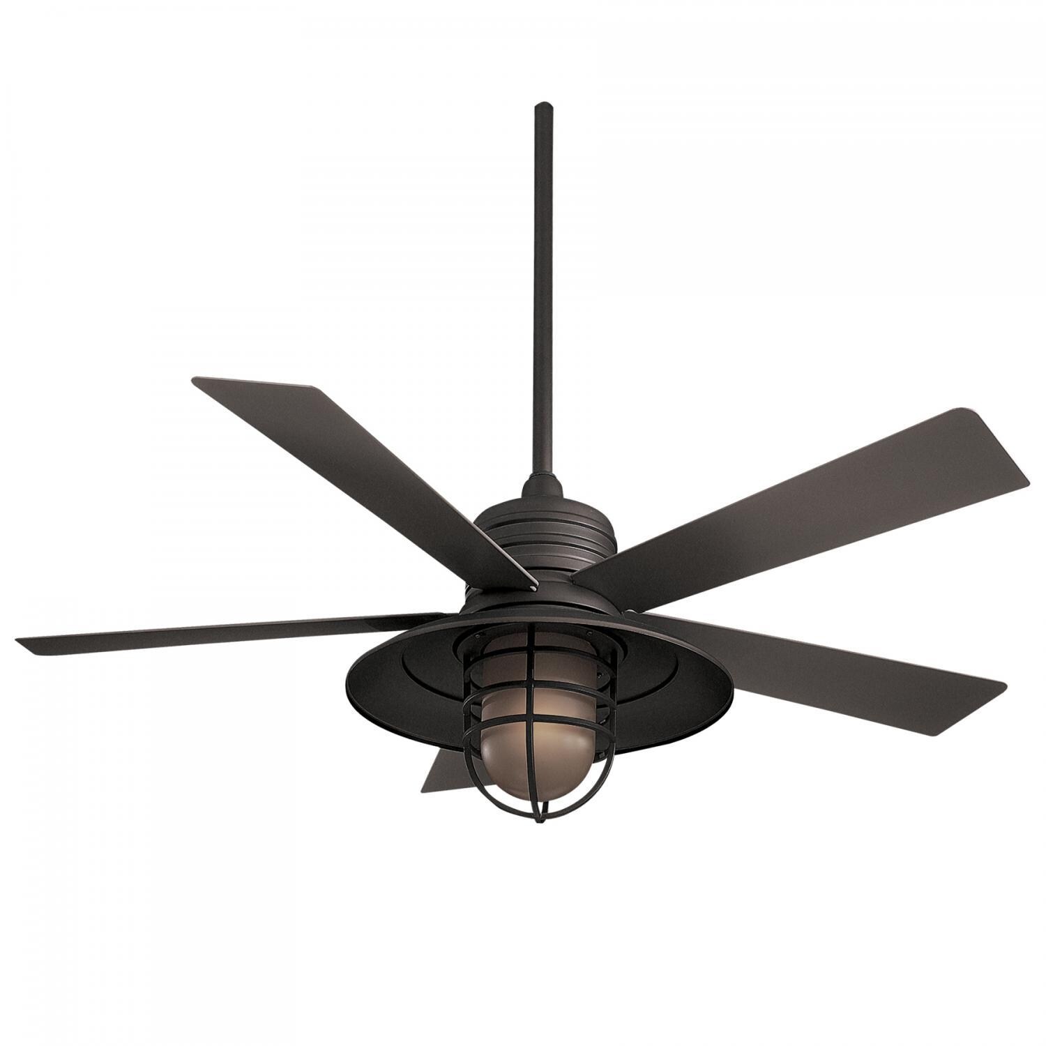Minka-Aire F582L-ORB Rainman 54-Inch 5-Blade LED Ceiling Fan in Oil Rubbed Bronze Finish w/ Taupe Blades, Integrated Light, & Vintage Amber Glass thumbnail