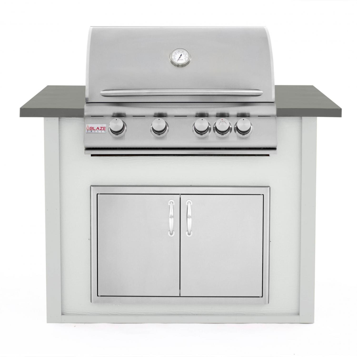 BBQGuys 4 Ft BBQ Island With Blaze 32-Inch Natural Gas Grill & Double Access Door - Gray/Gray - BLZADNG-4VP3CGNG