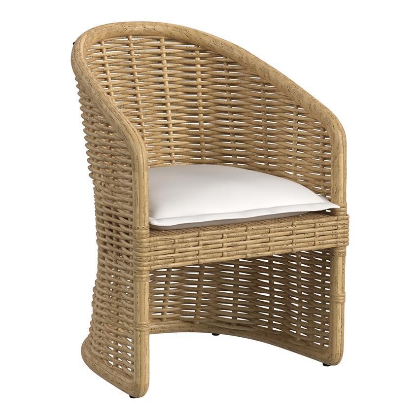 Playa Resin Wicker Dining Arm Chair in Medium Wood/Soothe Pearl by Sunset West - White Background thumbnail
