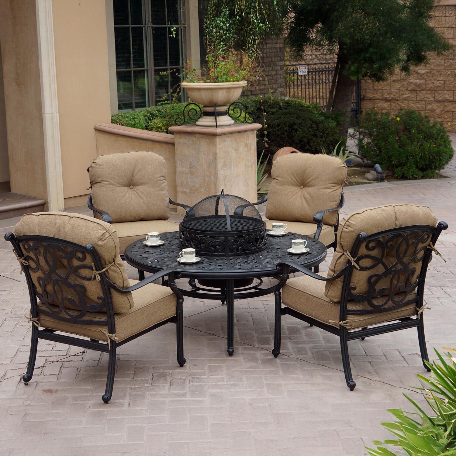 Darlee Series 80 Cast Aluminum Tea Table With Ice Bucket And Fire Pit Insert - Shown w/ Set (Chairs Not Included) - Lifestyle thumbnail