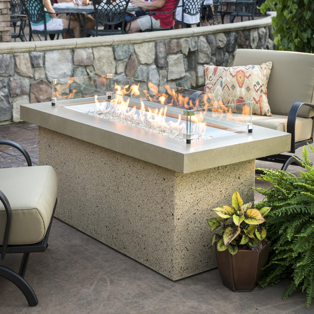 The Outdoor GreatRoom Company Key Largo 48-Inch Linear Natural Gas Fire Pit Table with 42-Inch Cystal Fire Burner - Brown - Ships As Propane With Conversion Fittings - KL-1242-BRN-NG