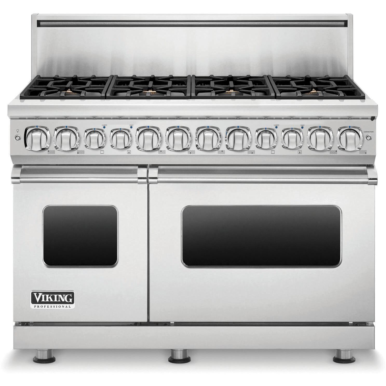 Viking Professional 7 Series 48-Inch 8 Burner Natural Gas Dual Fuel Range - Stainless Steel - VDR7488BSS - With Backguard thumbnail